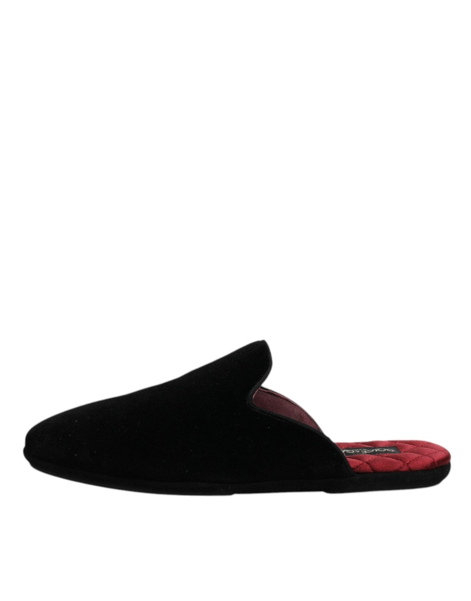 Dolce & Gabbana Black Viscose Velvet Slides Flat Slipper Shoes - RIMODA