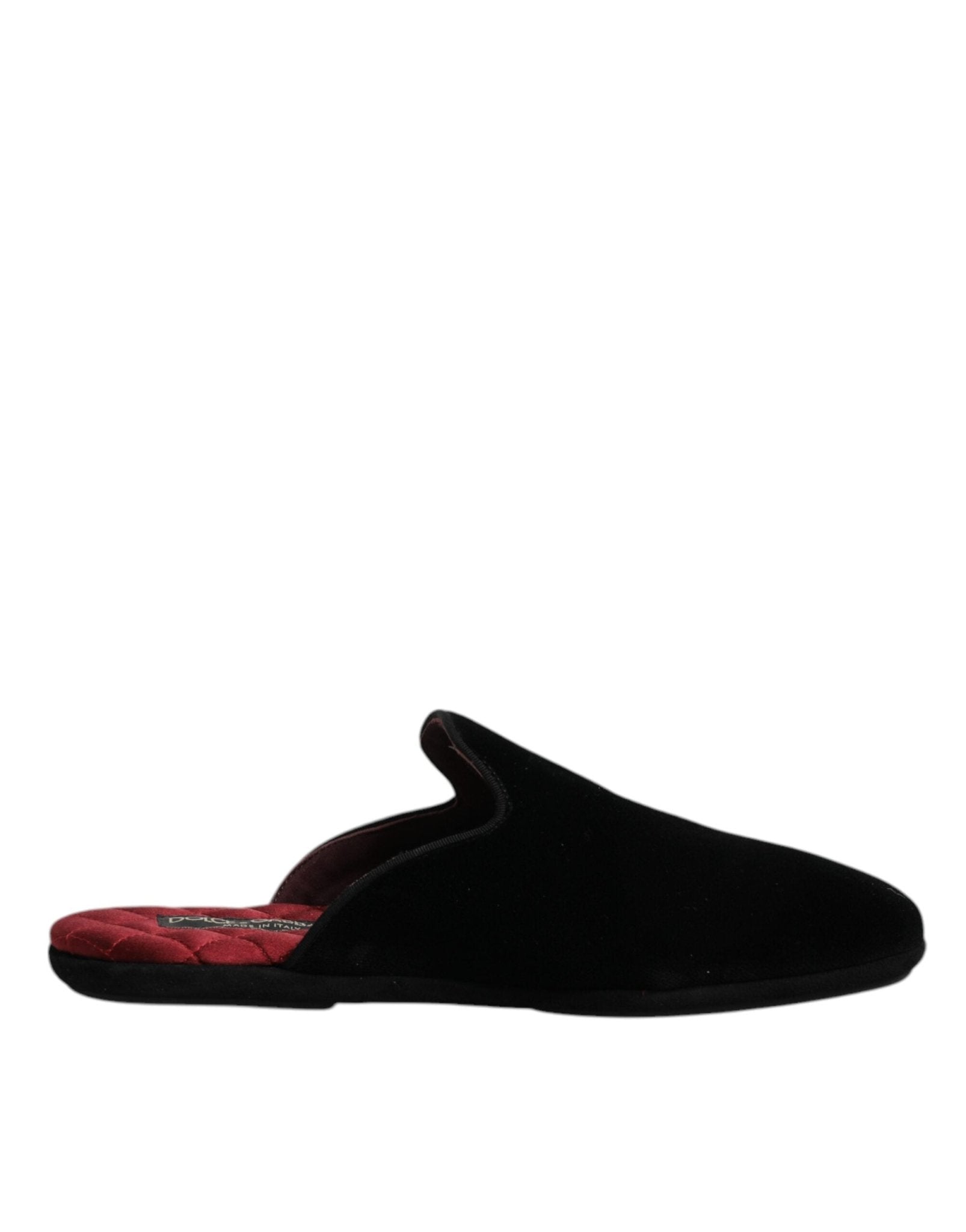Dolce & Gabbana Black Viscose Velvet Slides Flat Slipper Shoes - RIMODA
