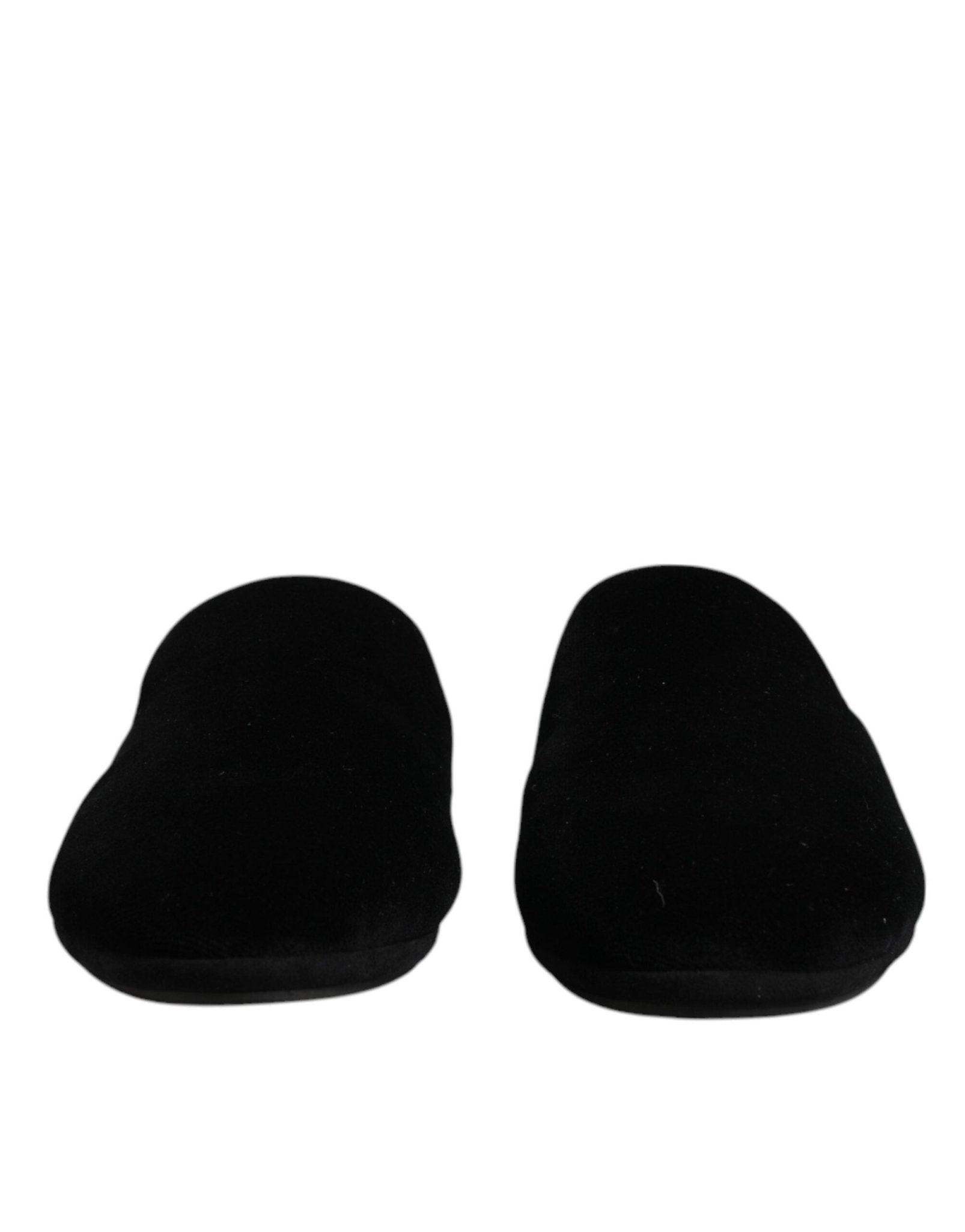 Dolce & Gabbana Black Viscose Velvet Slides Flat Slipper Shoes - RIMODA