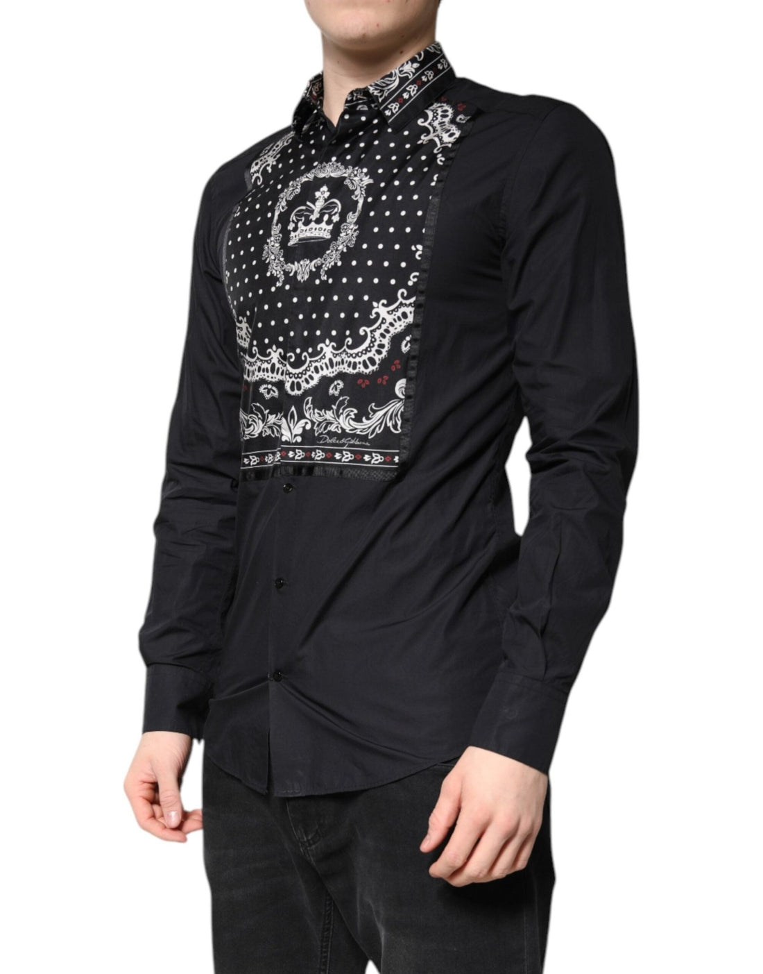 Dolce & Gabbana Black White Bandana GOLD Formal Dress Shirt - RIMODA