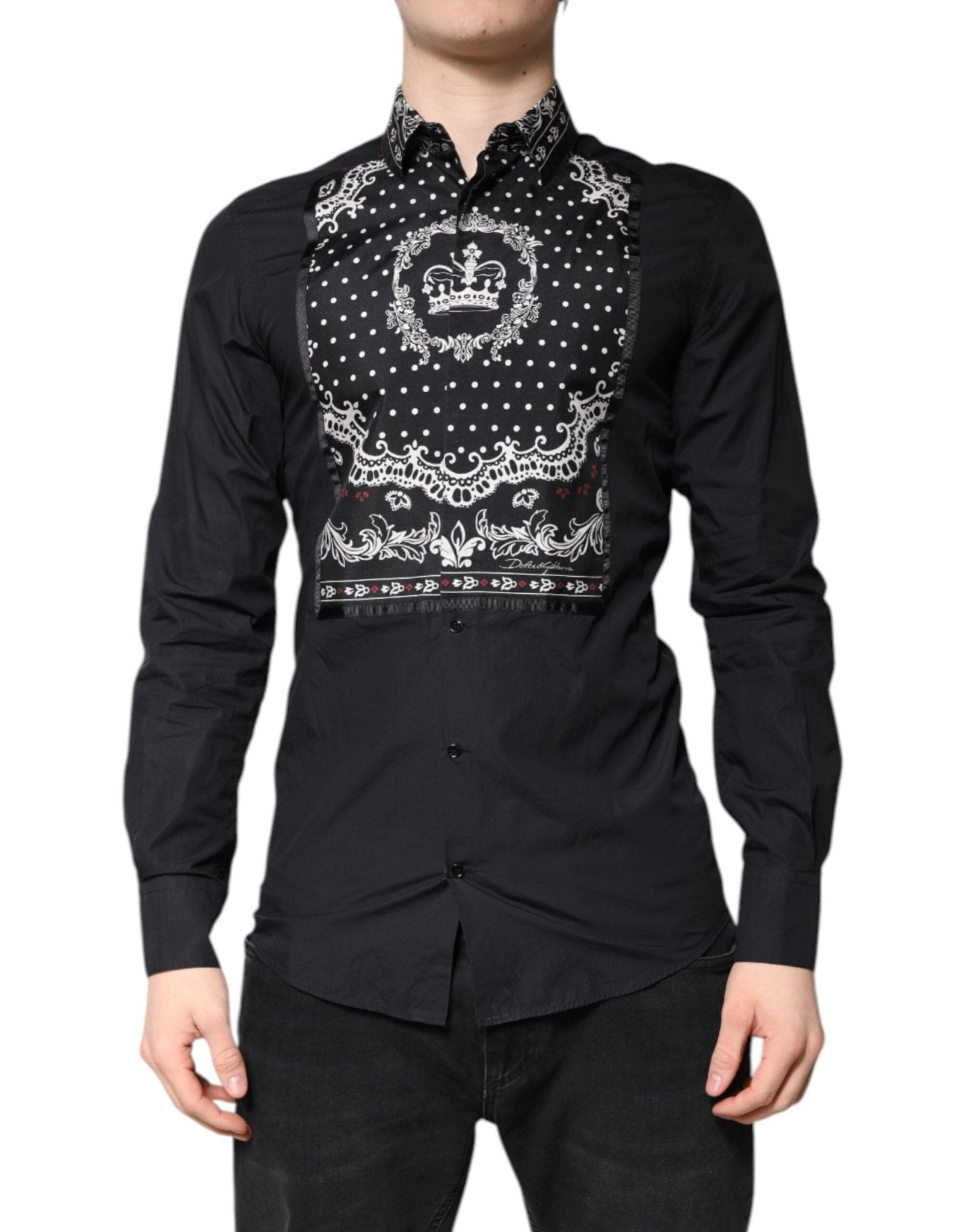 Dolce & Gabbana Black White Bandana GOLD Formal Dress Shirt - RIMODA