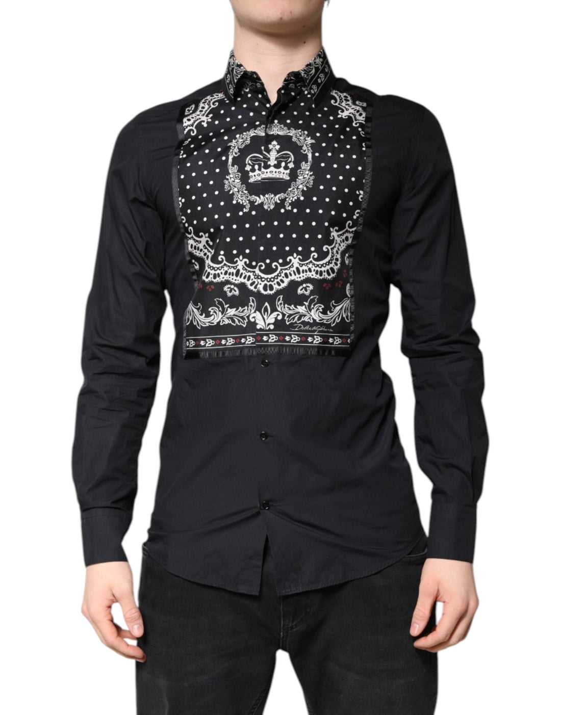 Dolce & Gabbana Black White Bandana GOLD Formal Dress Shirt - RIMODA