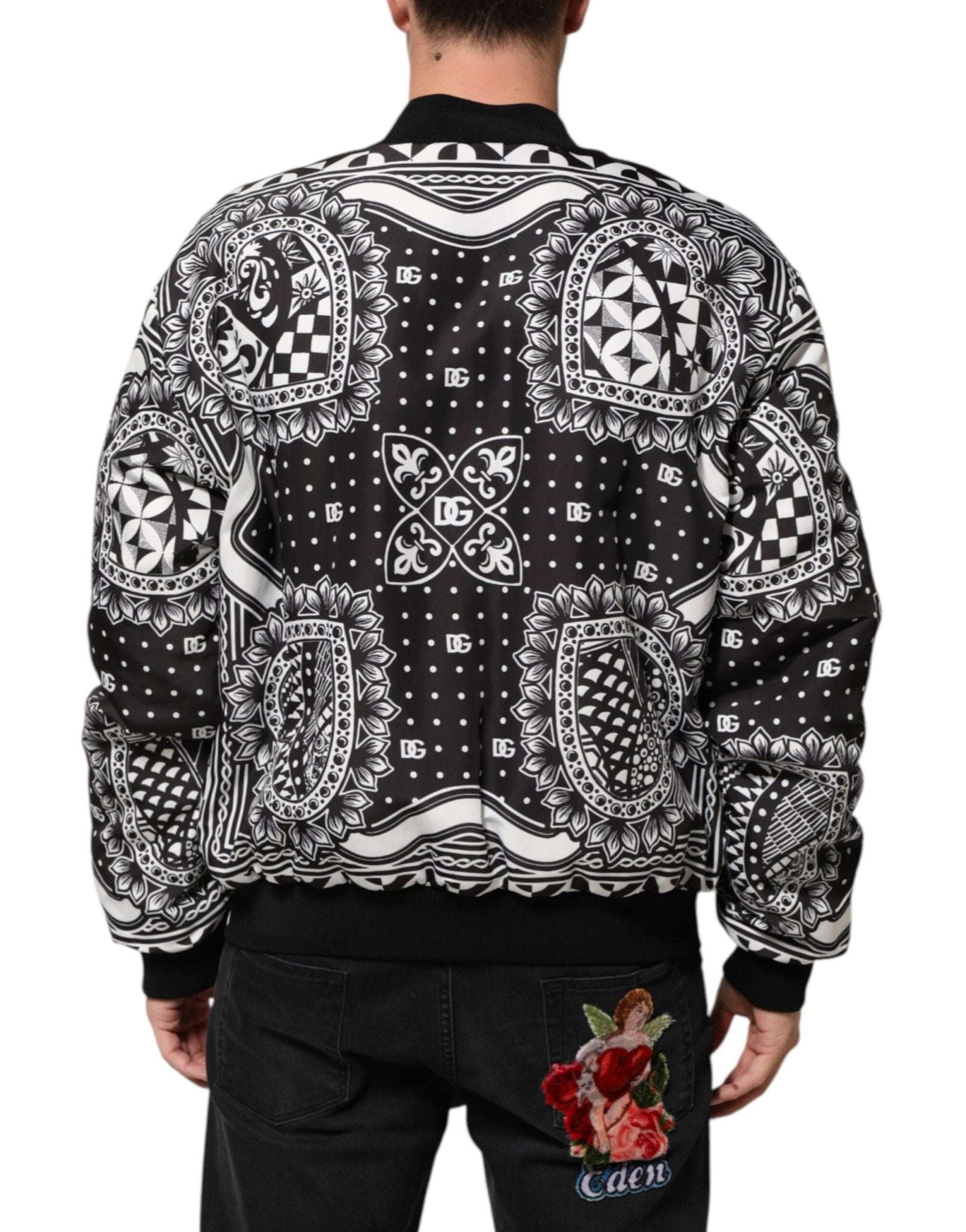Dolce & Gabbana Black White Bandana Print Bomber Jacket - RIMODA