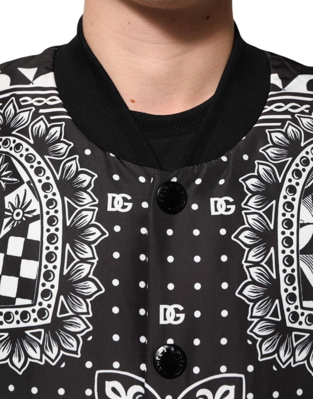 Dolce & Gabbana Black White Bandana Print Bomber Jacket - RIMODA