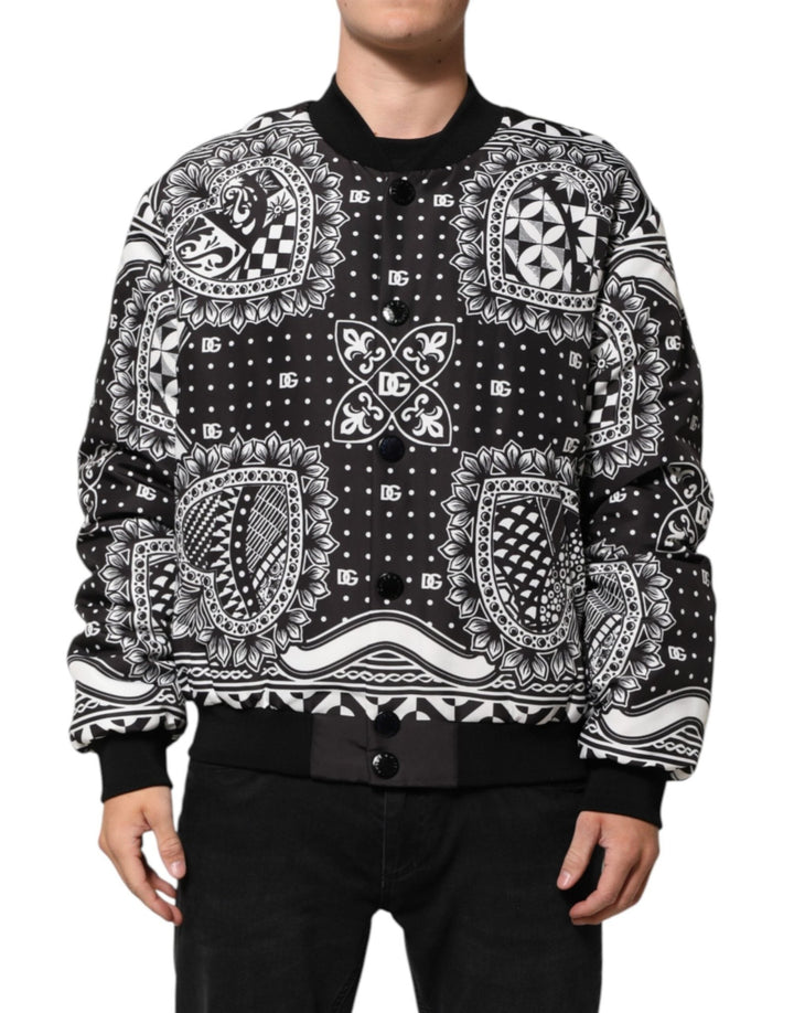 Dolce & Gabbana Black White Bandana Print Bomber Jacket - RIMODA