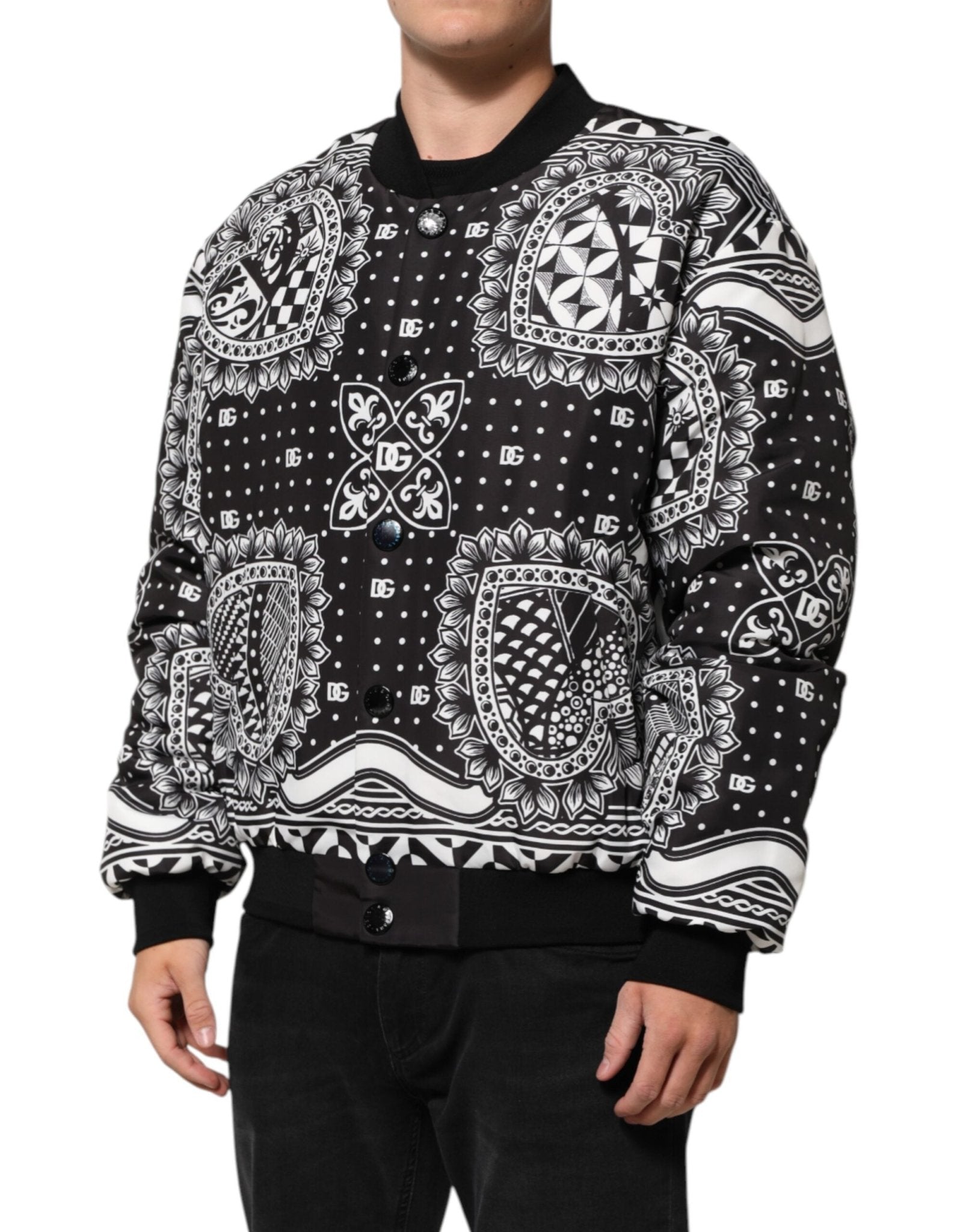 Dolce & Gabbana Black White Bandana Print Bomber Jacket - RIMODA