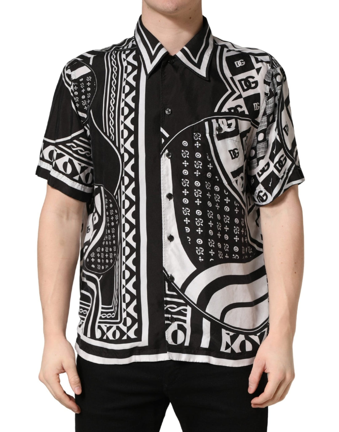 Dolce & Gabbana Black White Bandana Print Collared Shirt - RIMODA