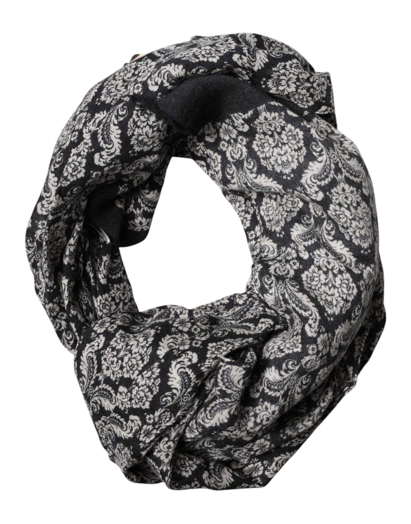 Dolce & Gabbana Black White Damask Patterned Lace Men Scarf - RIMODA