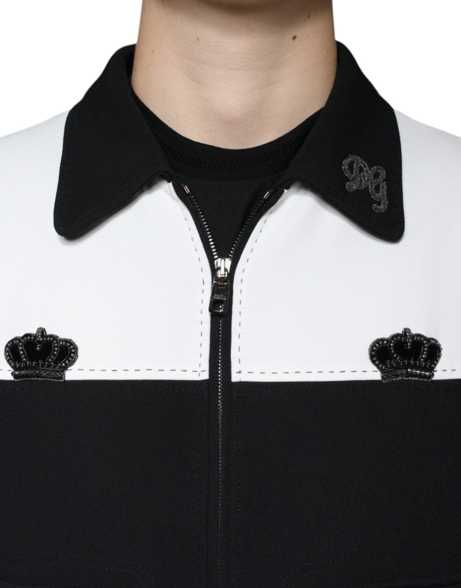 Dolce & Gabbana Black White DG Crown Full Zip Blouson Jacket - RIMODA