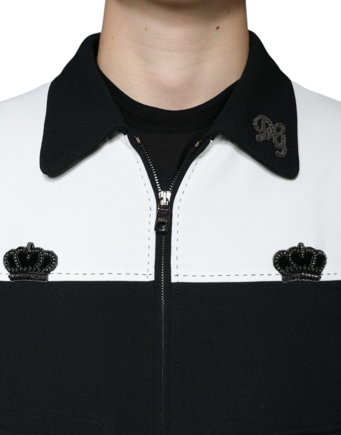 Dolce & Gabbana Black White DG Crown Full Zip Blouson Jacket - RIMODA