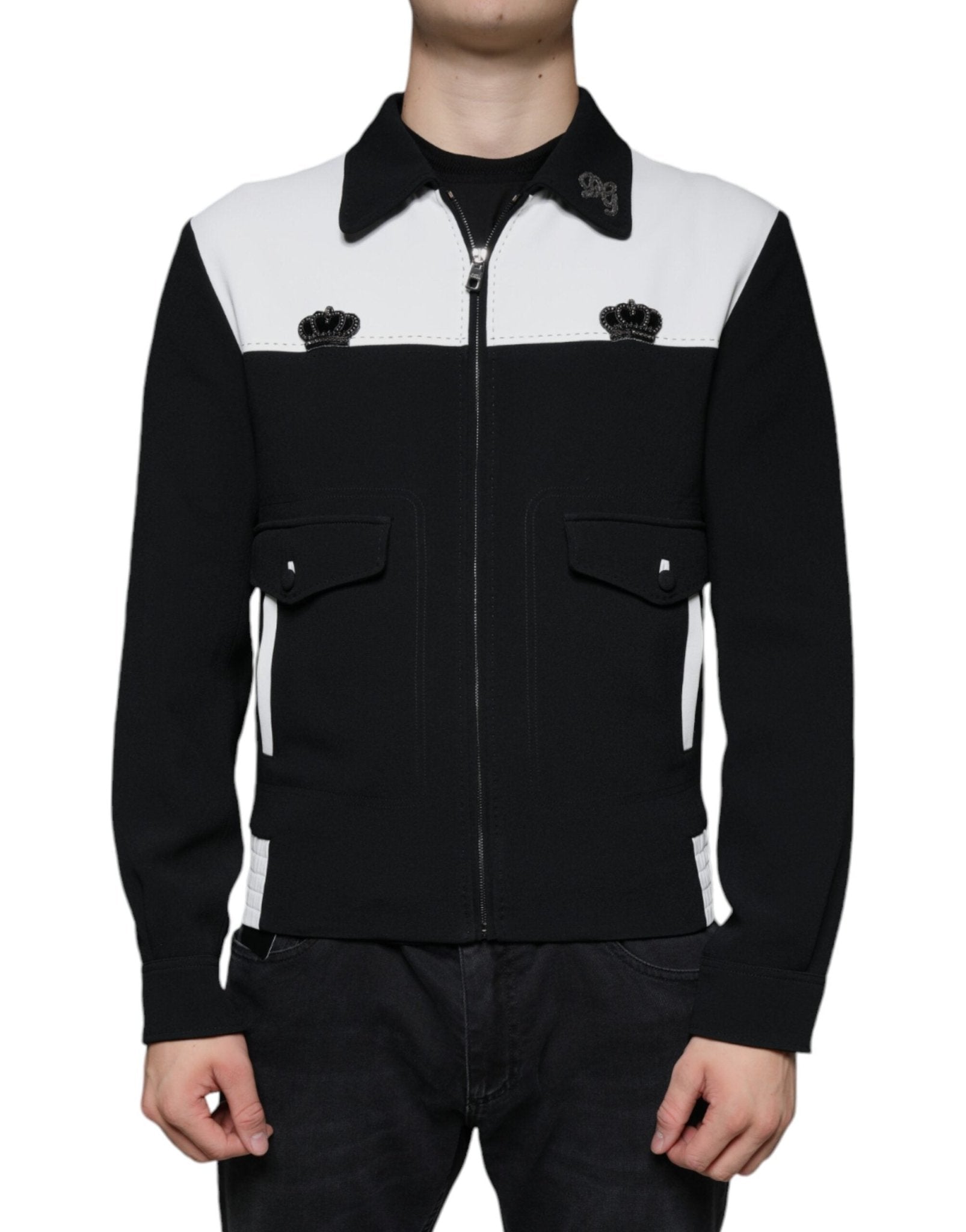 Dolce & Gabbana Black White DG Crown Full Zip Blouson Jacket - RIMODA