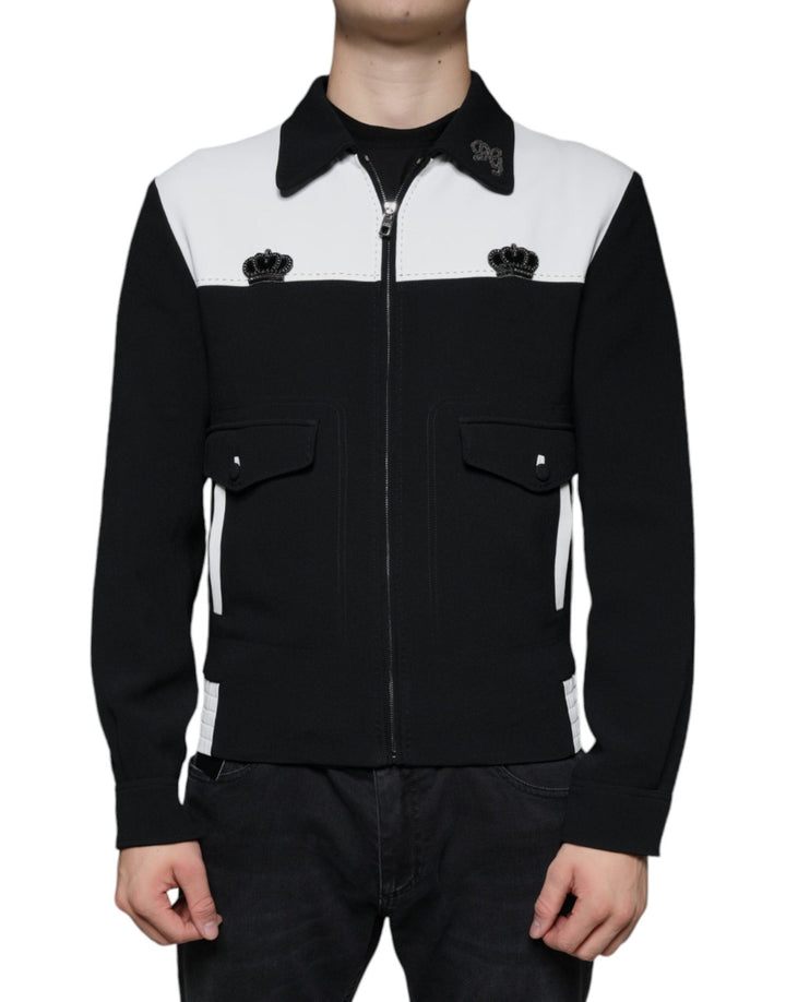 Dolce & Gabbana Black White DG Crown Full Zip Blouson Jacket - RIMODA