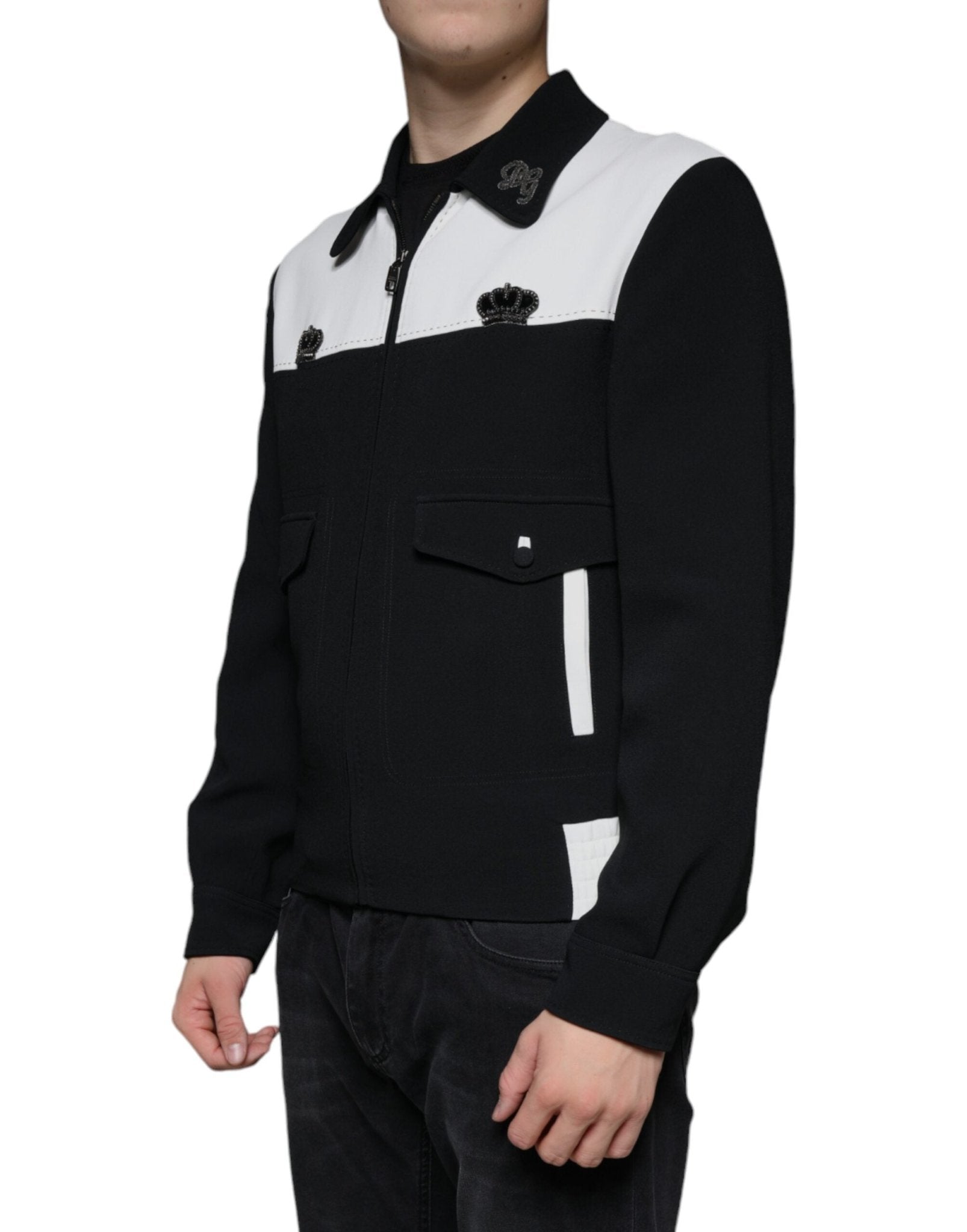 Dolce & Gabbana Black White DG Crown Full Zip Blouson Jacket - RIMODA