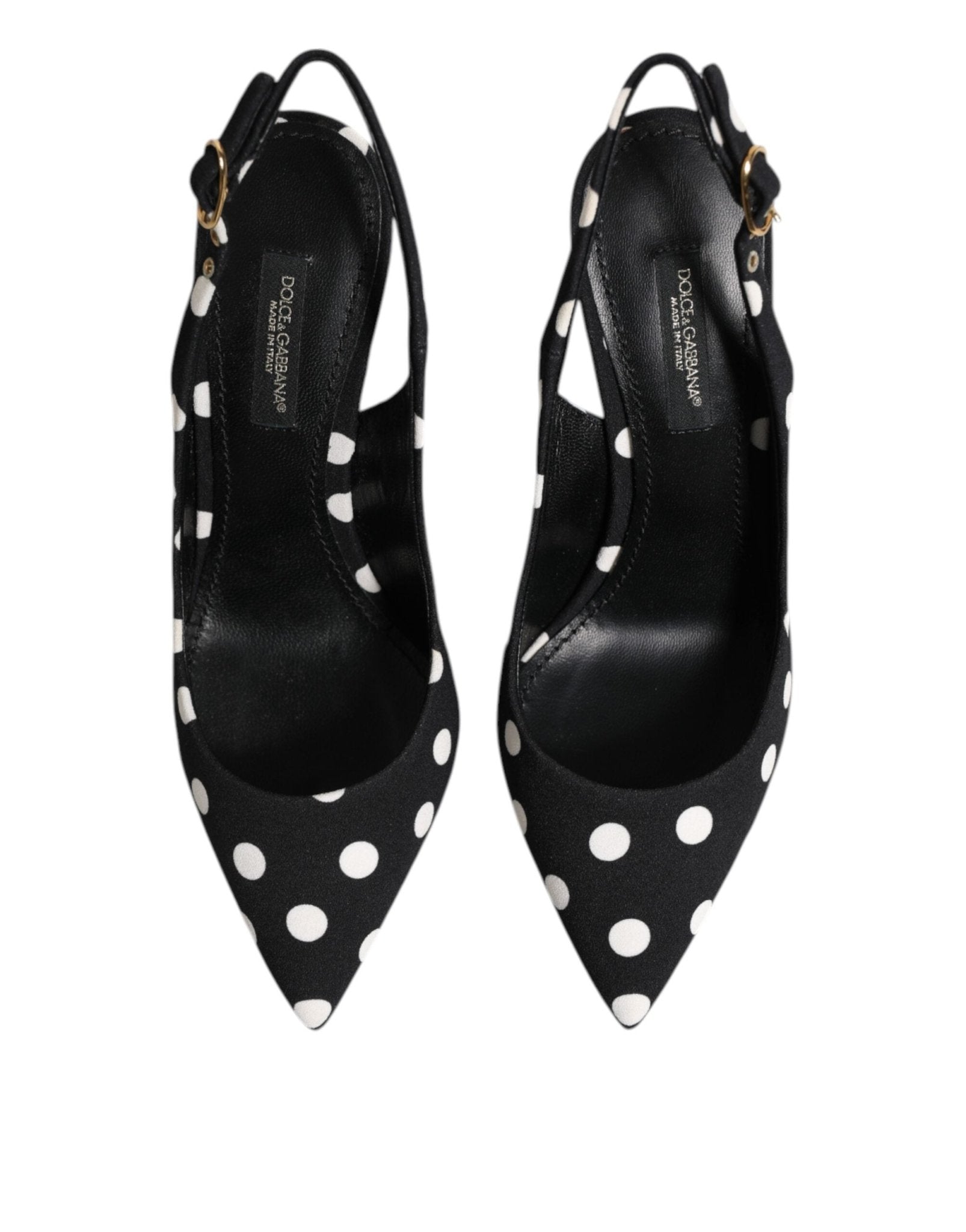 Dolce & Gabbana Black White Dotted Stiletto Slingback Shoes - RIMODA