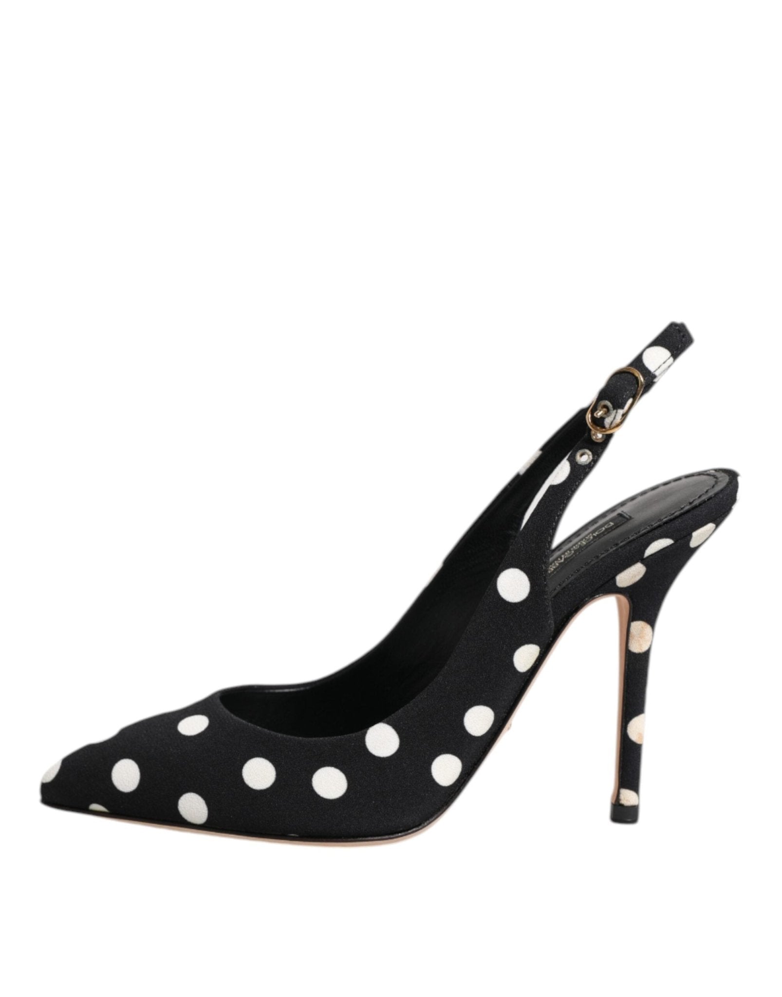 Dolce & Gabbana Black White Dotted Stiletto Slingback Shoes - RIMODA