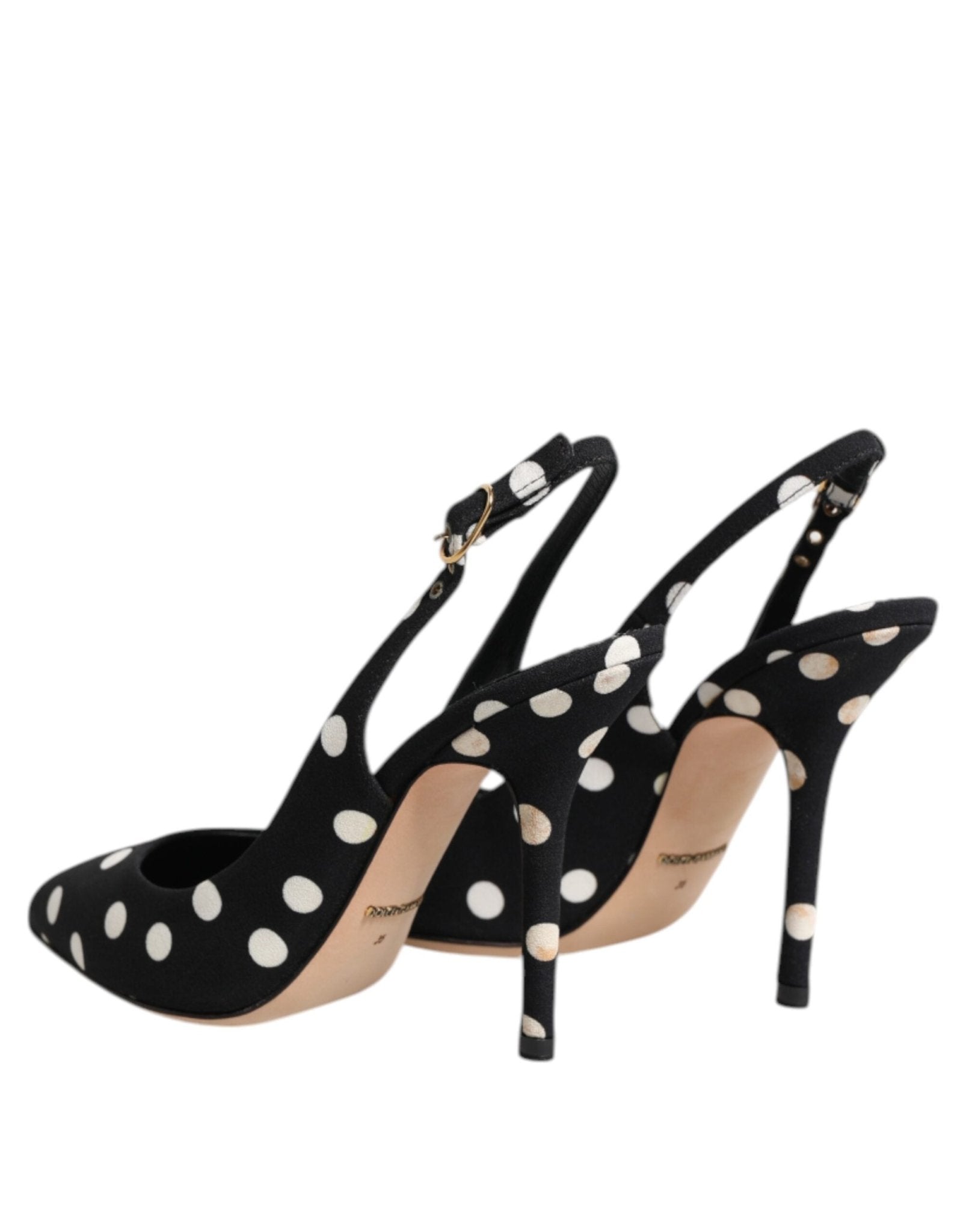 Dolce & Gabbana Black White Dotted Stiletto Slingback Shoes - RIMODA