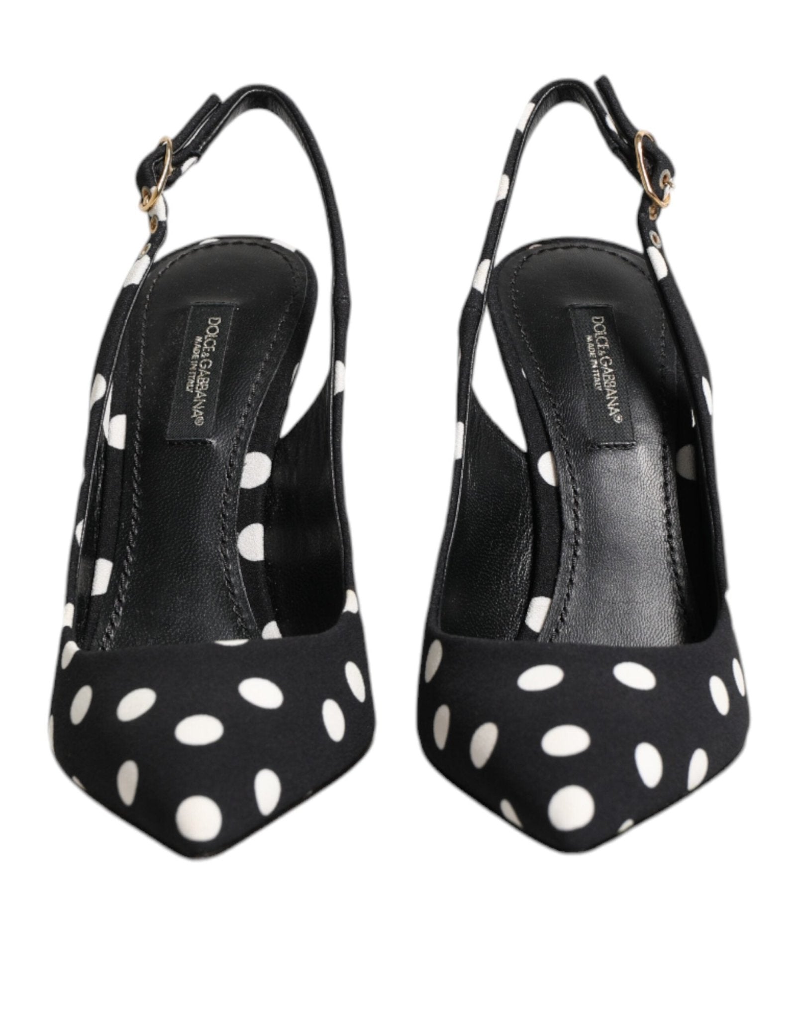 Dolce & Gabbana Black White Dotted Stiletto Slingback Shoes - RIMODA