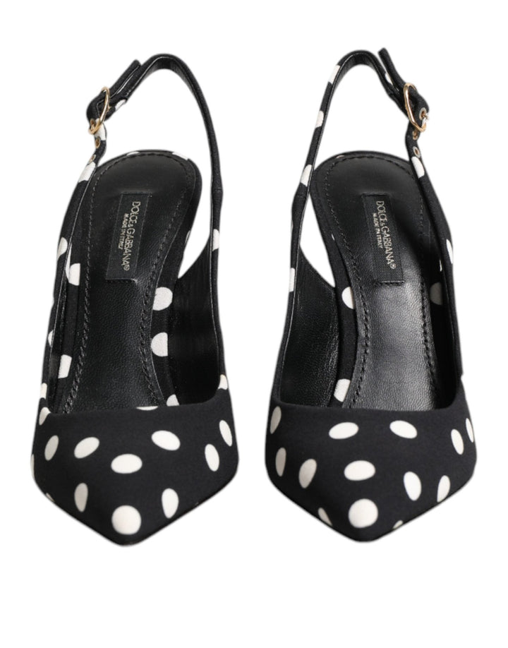 Dolce & Gabbana Black White Dotted Stiletto Slingback Shoes - RIMODA