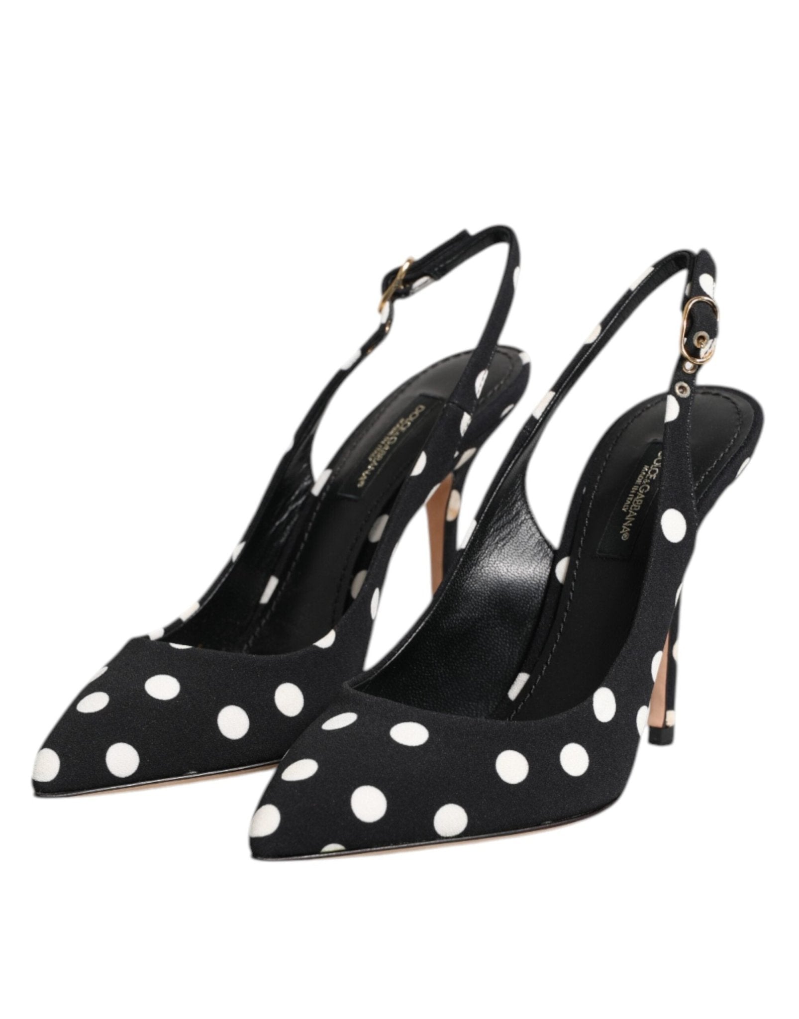 Dolce & Gabbana Black White Dotted Stiletto Slingback Shoes - RIMODA