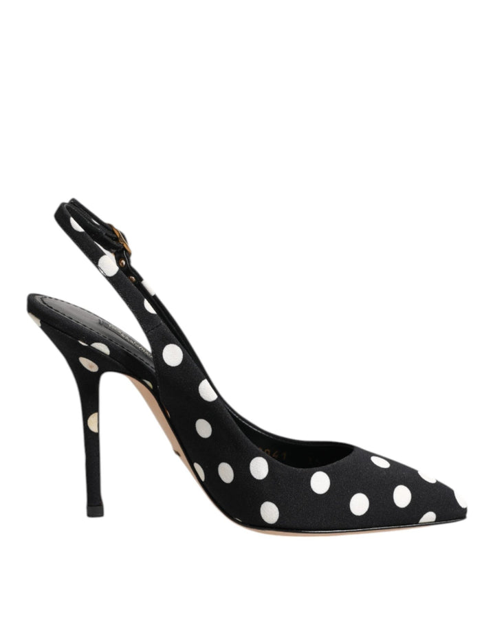 Dolce & Gabbana Black White Dotted Stiletto Slingback Shoes - RIMODA