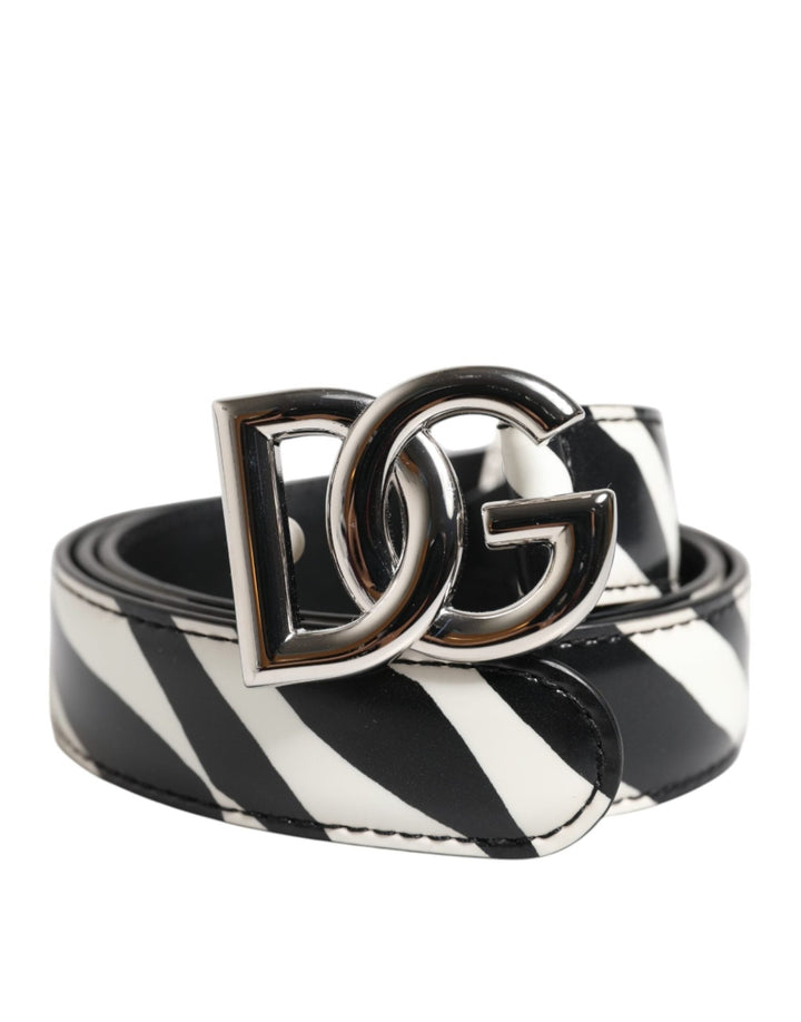 Dolce & Gabbana Black White Leather Silver Metal Buckle Belt - RIMODA