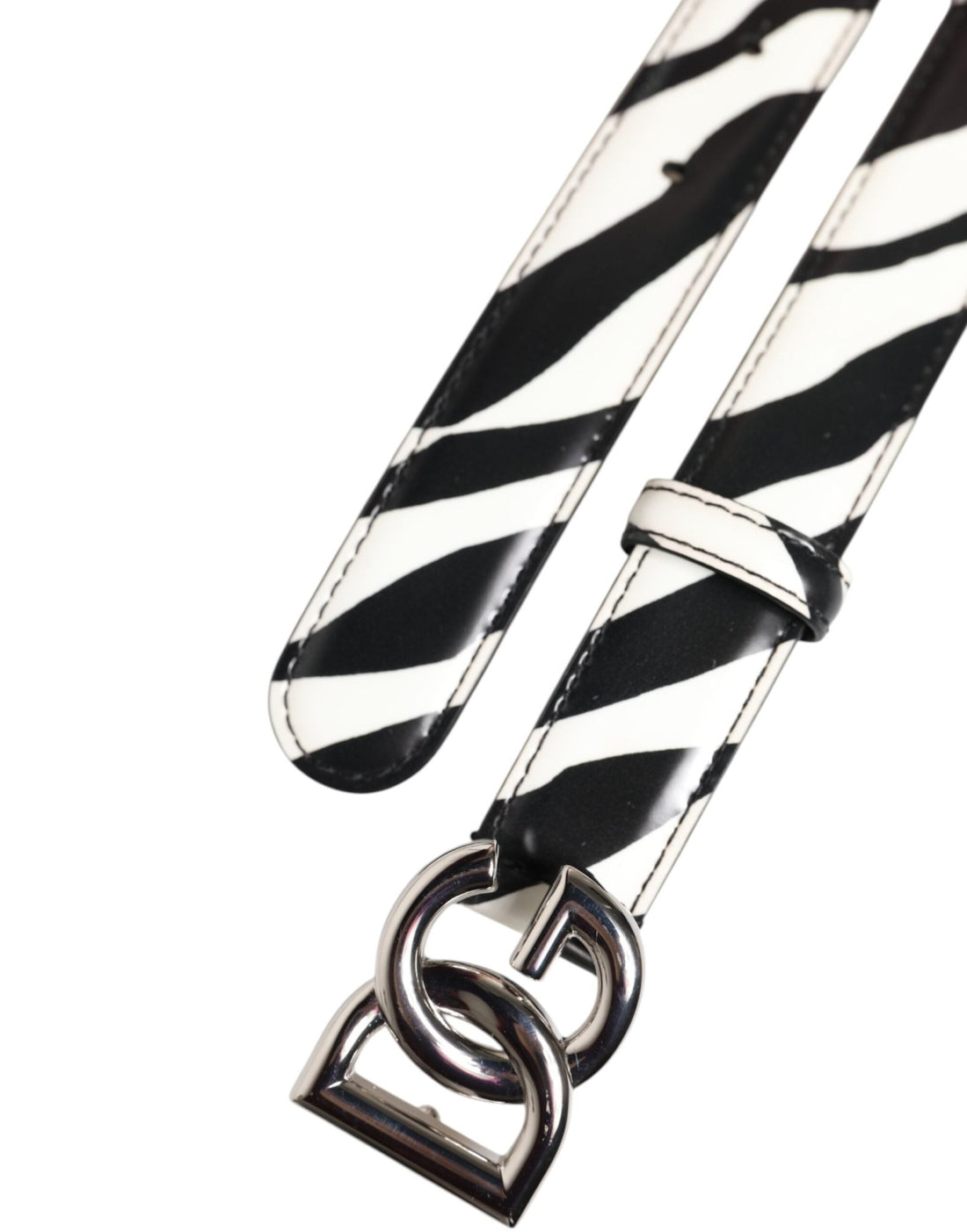 Dolce & Gabbana Black White Leather Silver Metal Buckle Belt - RIMODA