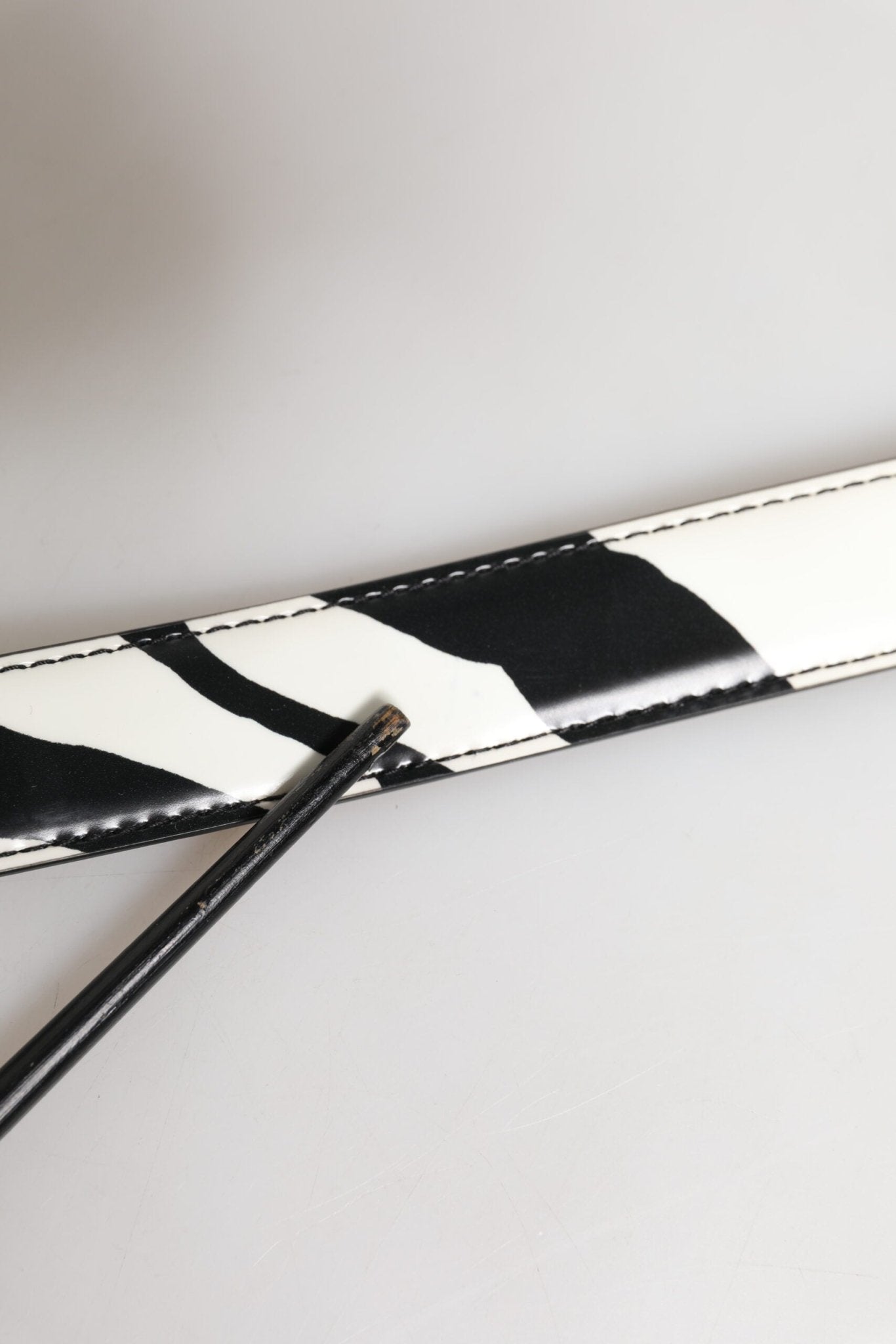 Dolce & Gabbana Black White Leather Silver Metal Buckle Belt - RIMODA