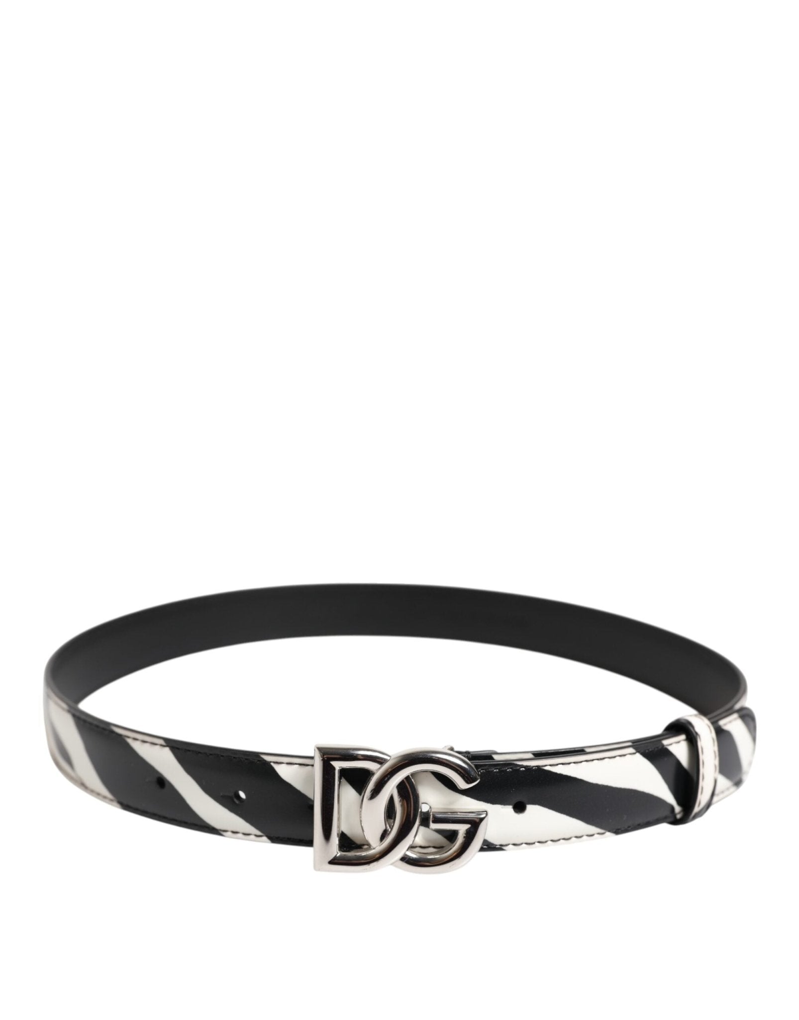 Dolce & Gabbana Black White Leather Silver Metal Buckle Belt - RIMODA