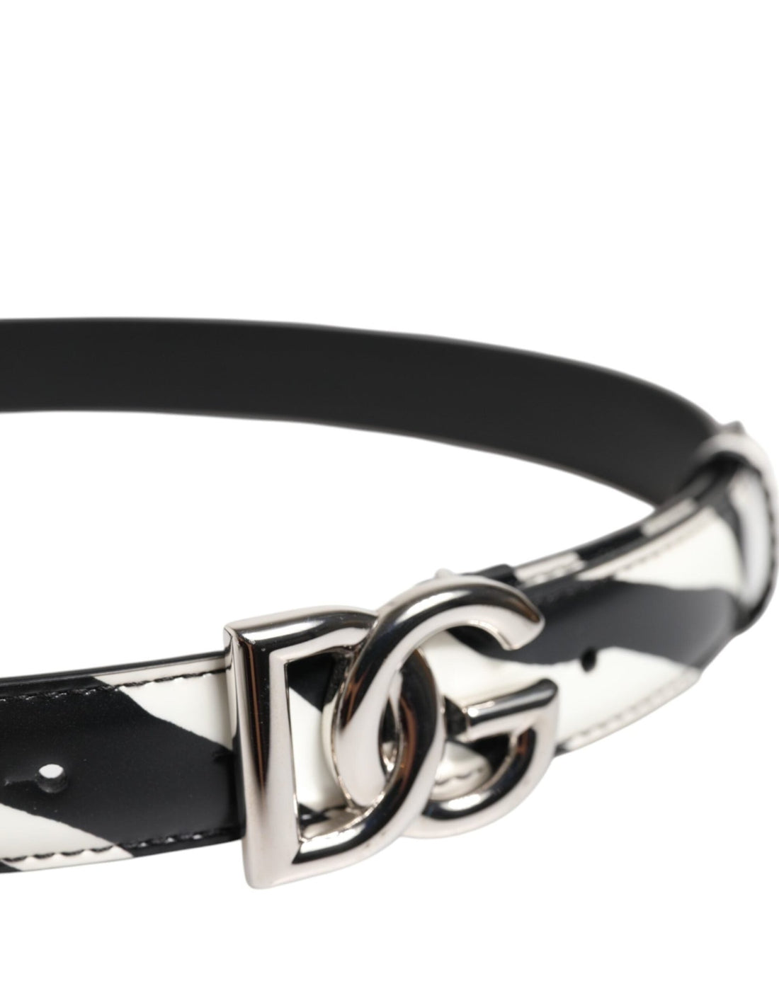 Dolce & Gabbana Black White Leather Silver Metal Buckle Belt - RIMODA