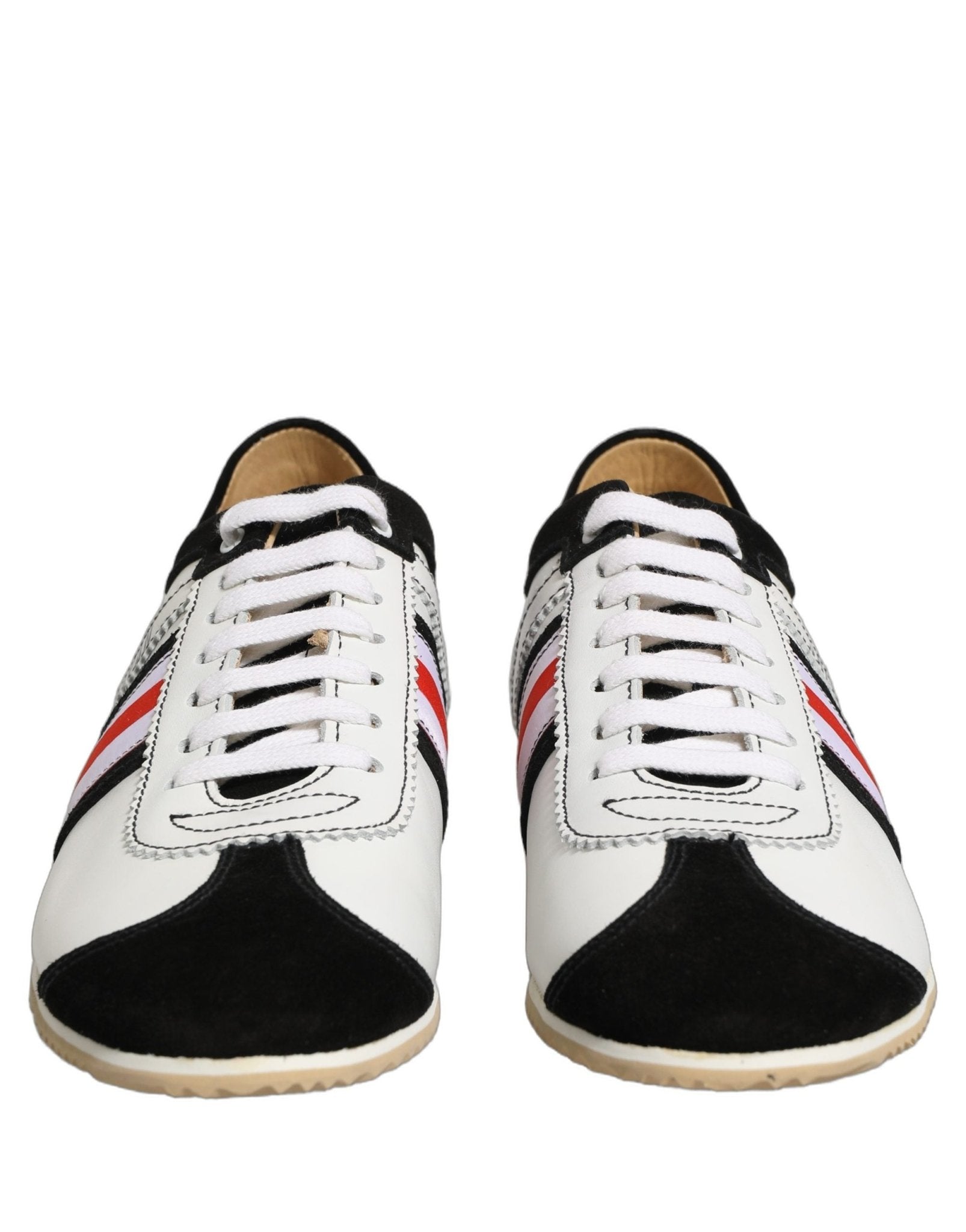 Dolce & Gabbana Black White Leather Suede Low Top Sneakers Shoes - RIMODA