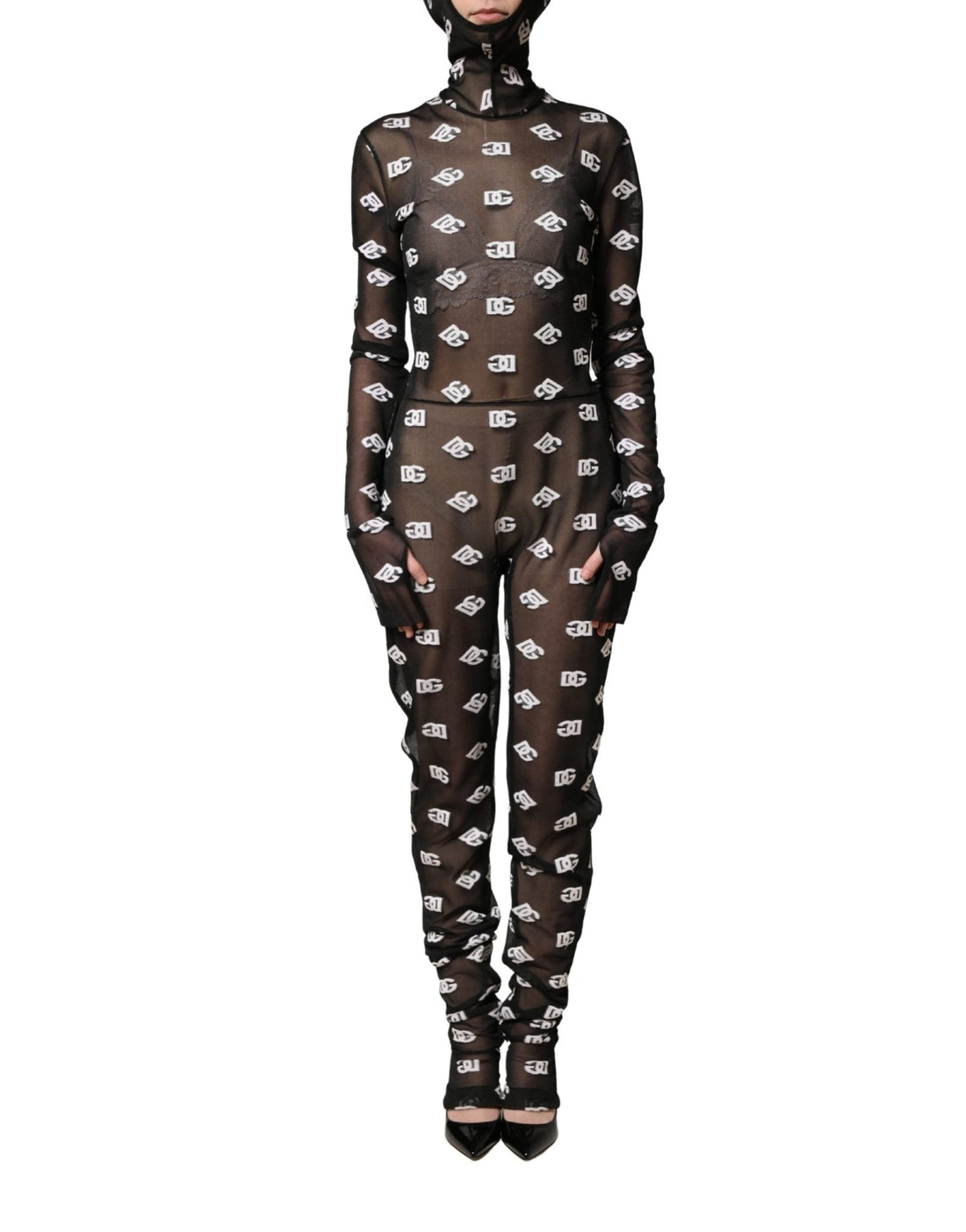 Dolce & Gabbana Black White Logo Print Hooded Jumpsuit Dress - RIMODA