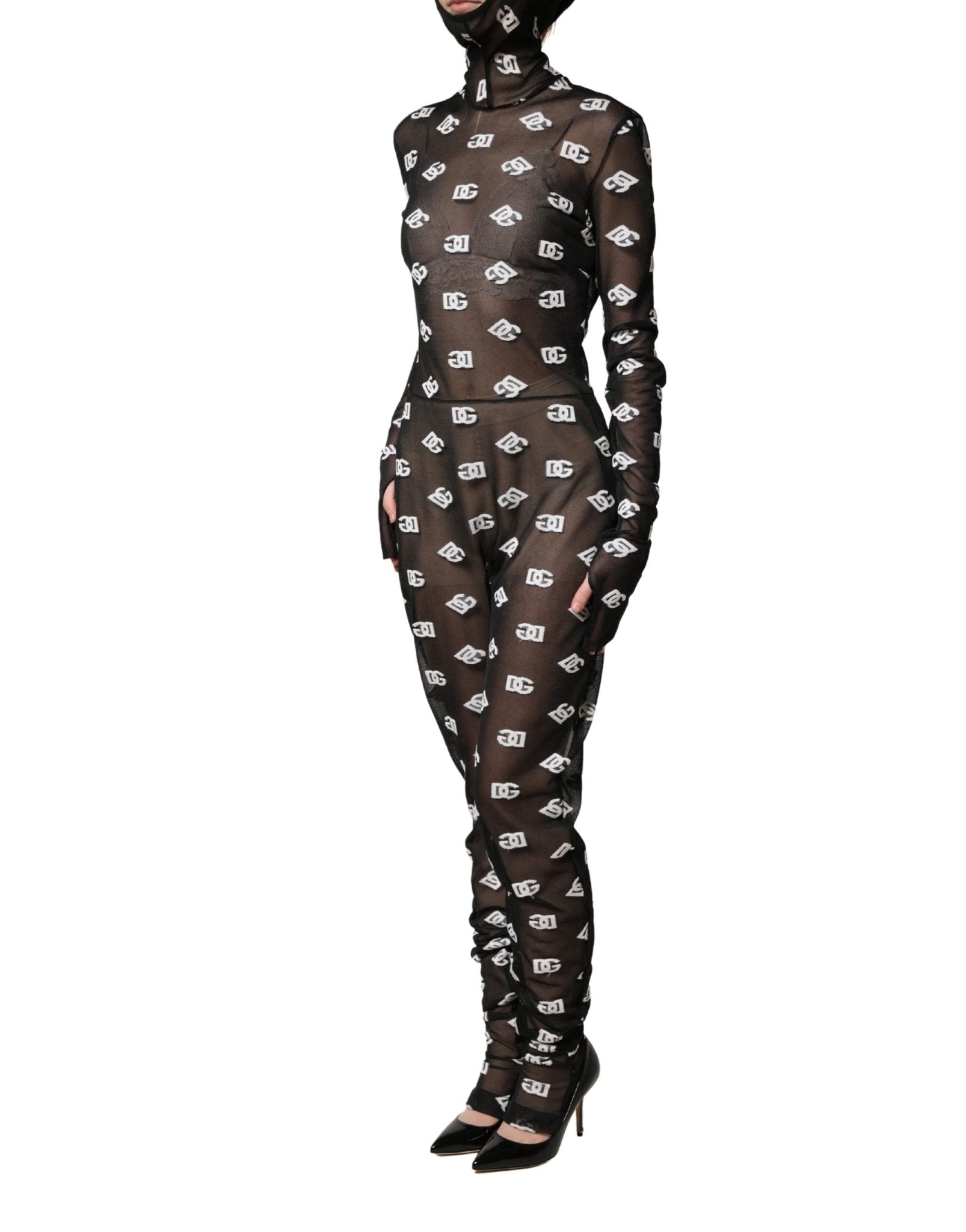 Dolce & Gabbana Black White Logo Print Hooded Jumpsuit Dress - RIMODA