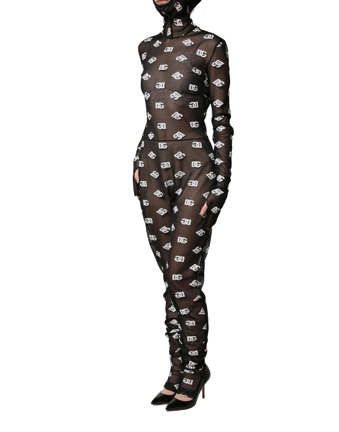 Dolce & Gabbana Black White Logo Print Hooded Jumpsuit Dress - RIMODA