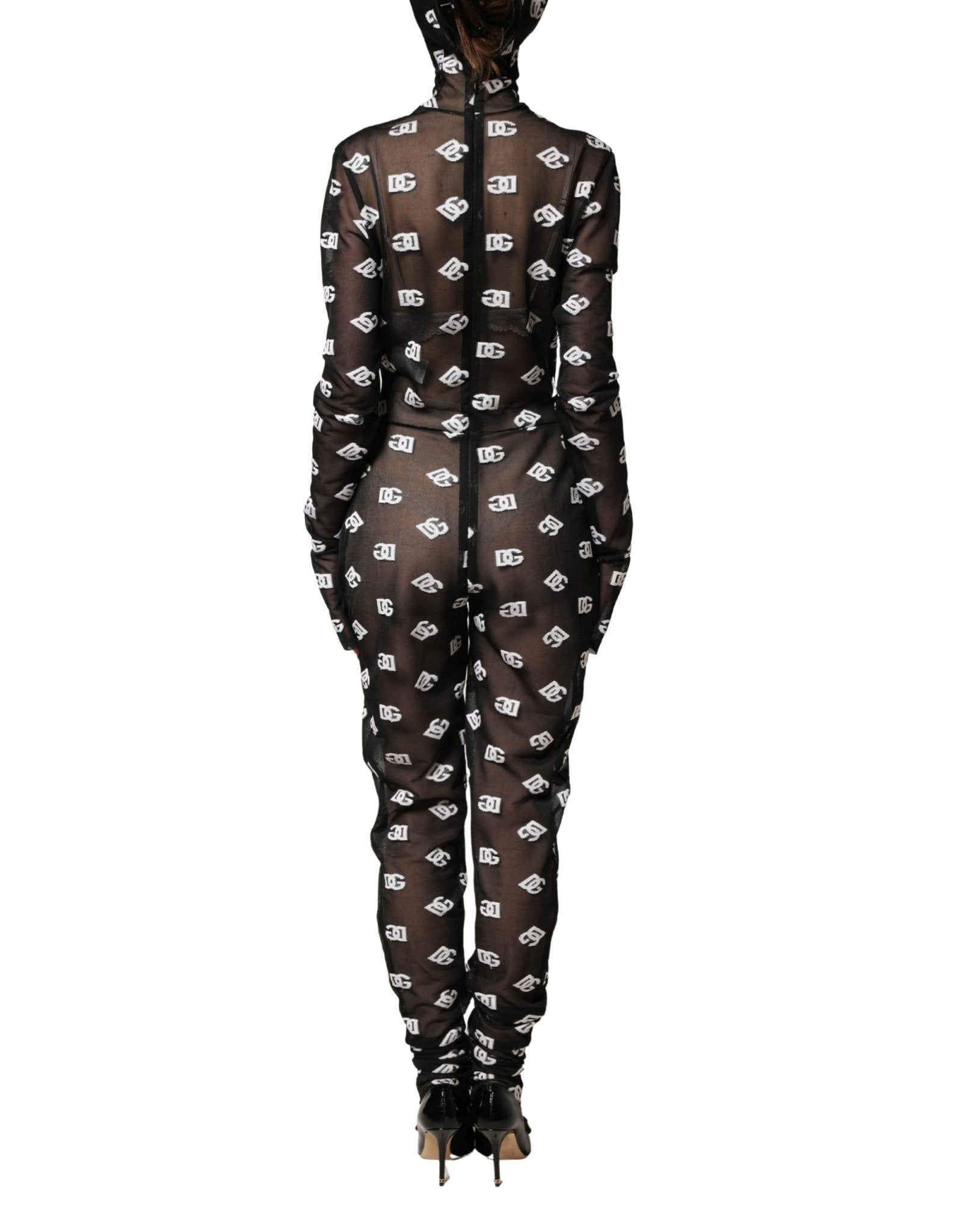 Dolce & Gabbana Black White Logo Print Hooded Jumpsuit Dress - RIMODA