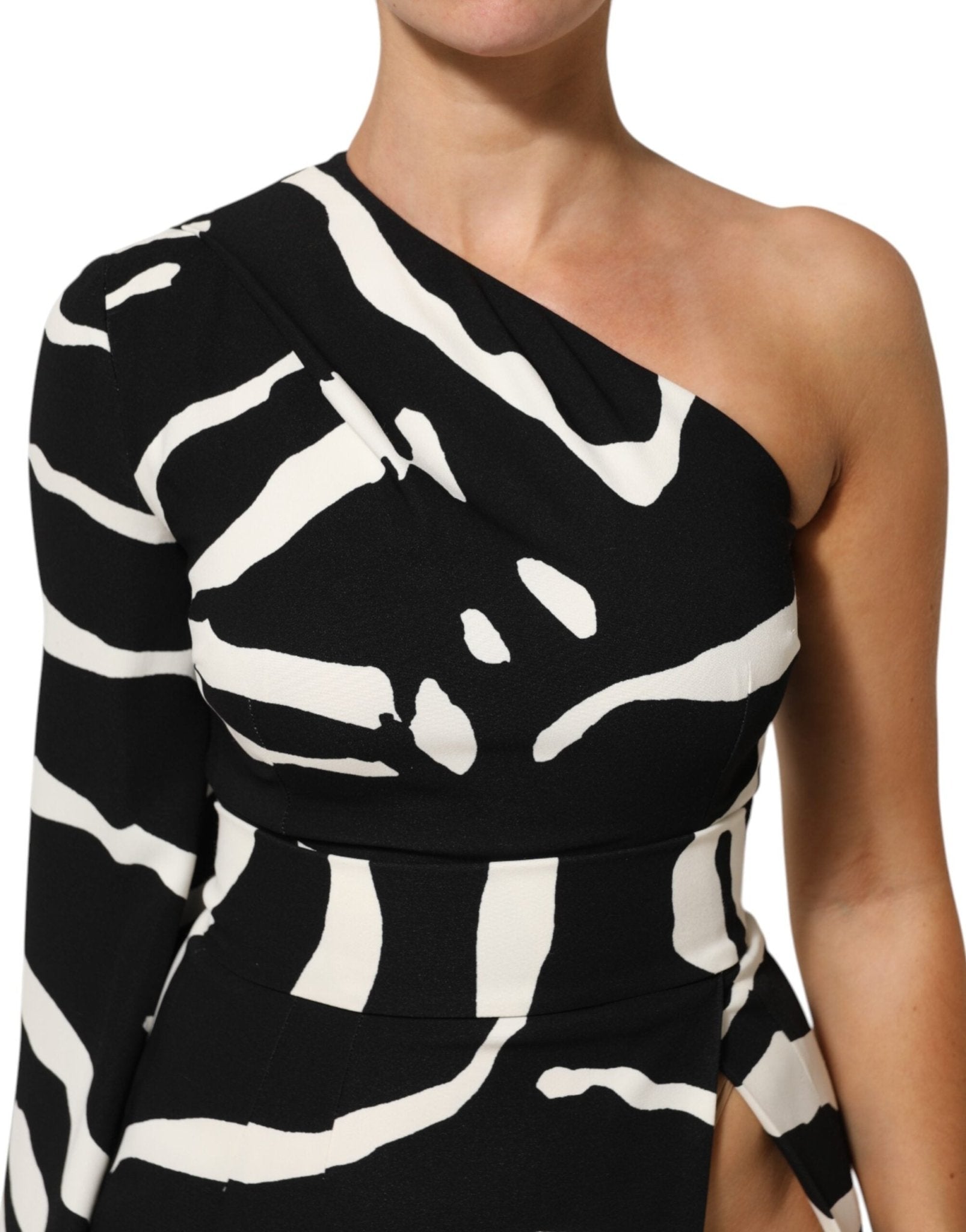 Dolce & Gabbana Black White One Shoulder High Slit Mini Dress - RIMODA