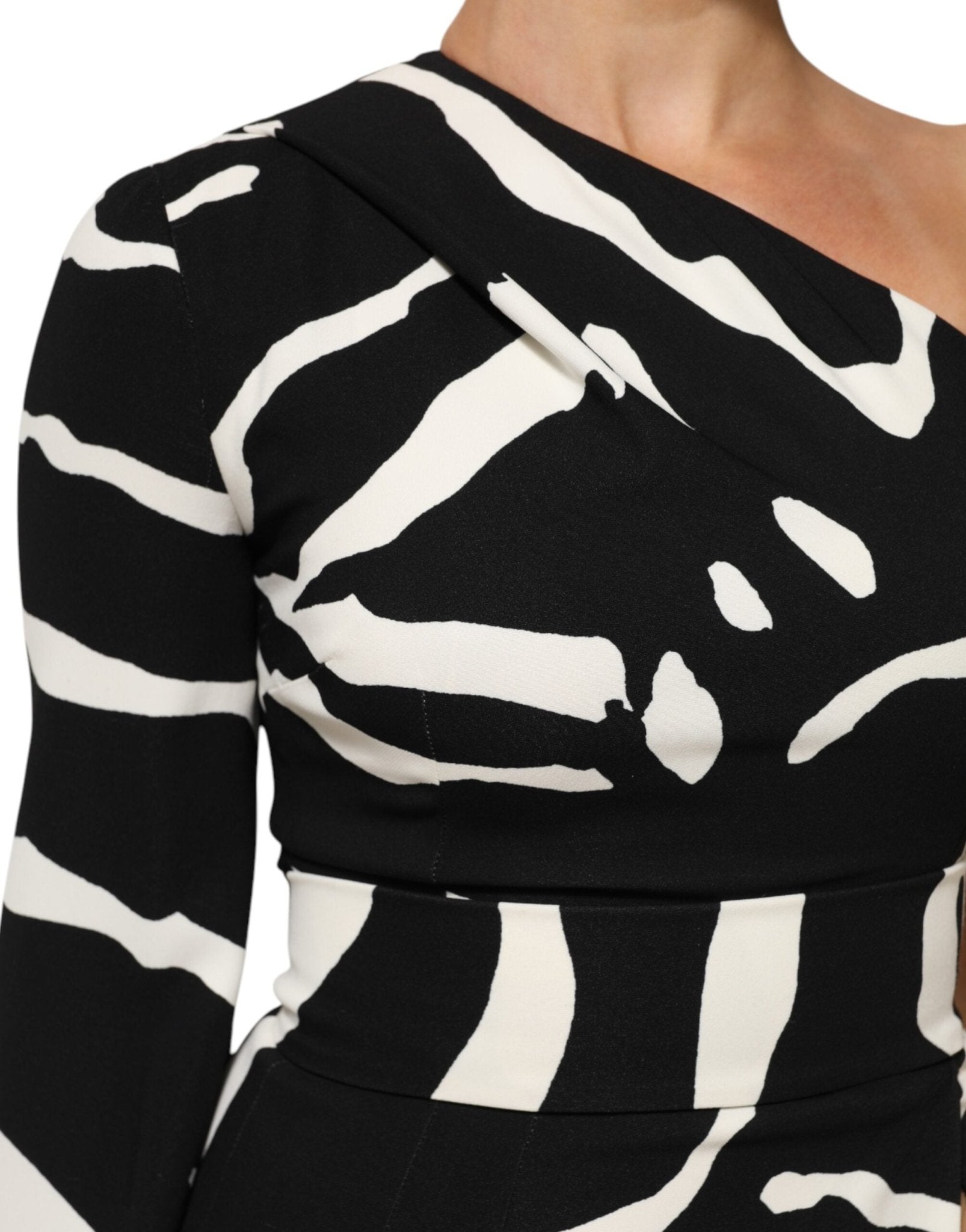 Dolce & Gabbana Black White One Shoulder High Slit Mini Dress - RIMODA