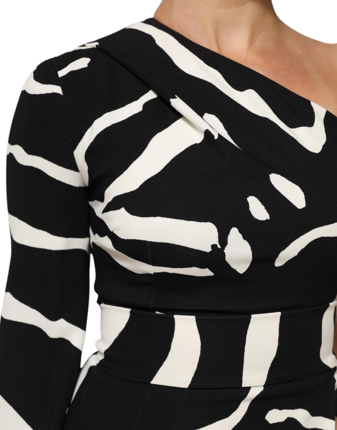 Dolce & Gabbana Black White One Shoulder High Slit Mini Dress - RIMODA