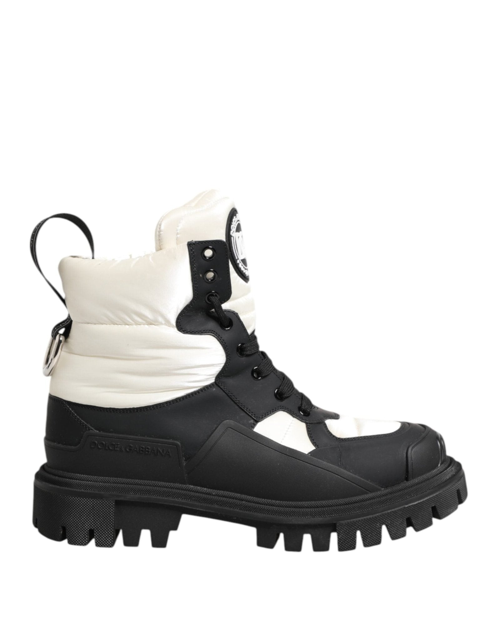 Dolce & Gabbana Black White Padded Lace Up Short Boots Shoes - RIMODA