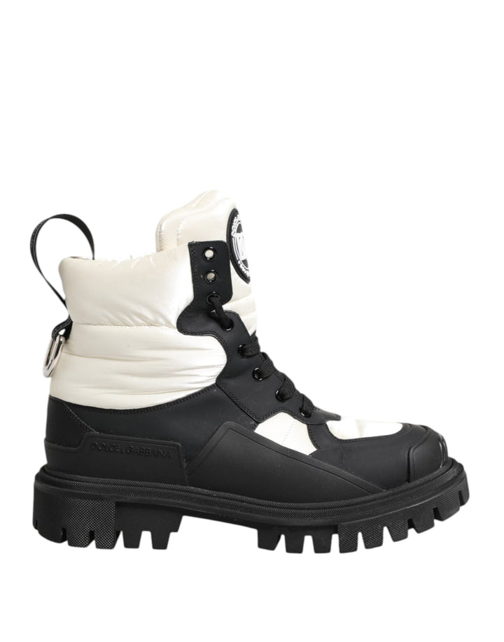 Dolce & Gabbana Black White Padded Lace Up Short Boots Shoes - RIMODA