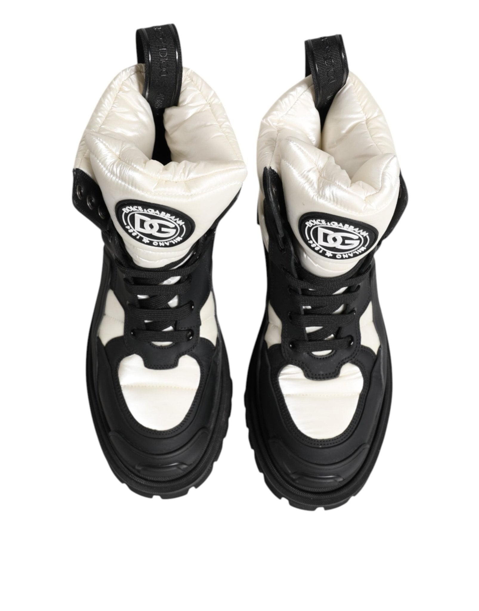 Dolce & Gabbana Black White Padded Lace Up Short Boots Shoes - RIMODA