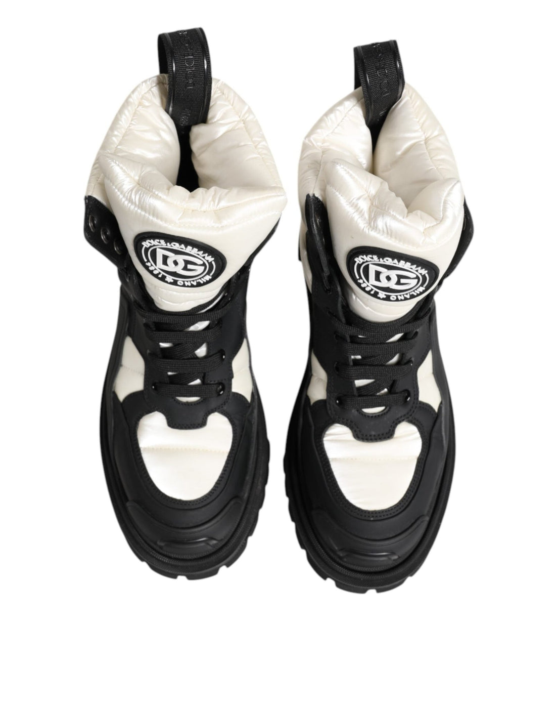 Dolce & Gabbana Black White Padded Lace Up Short Boots Shoes - RIMODA