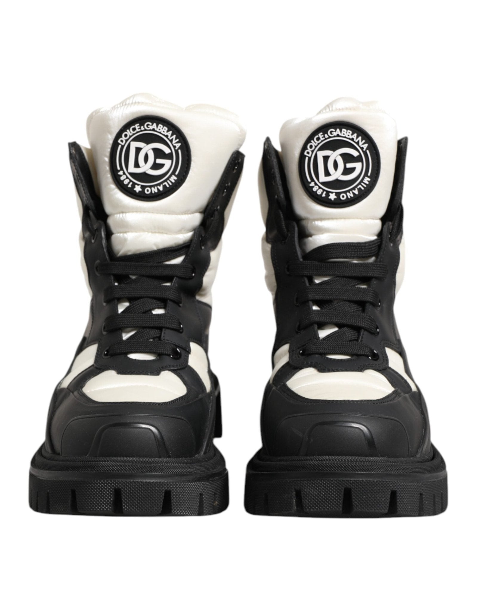 Dolce & Gabbana Black White Padded Lace Up Short Boots Shoes - RIMODA