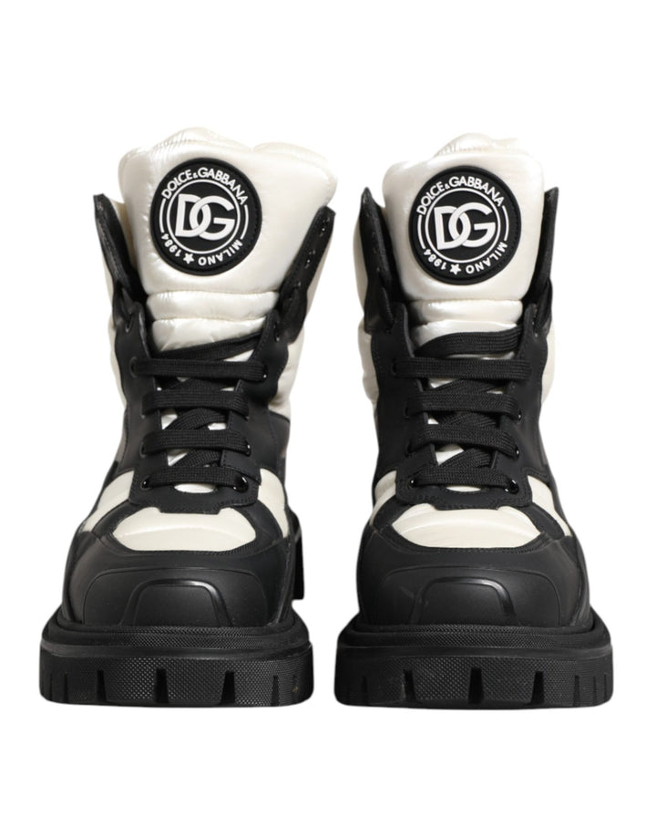 Dolce & Gabbana Black White Padded Lace Up Short Boots Shoes - RIMODA