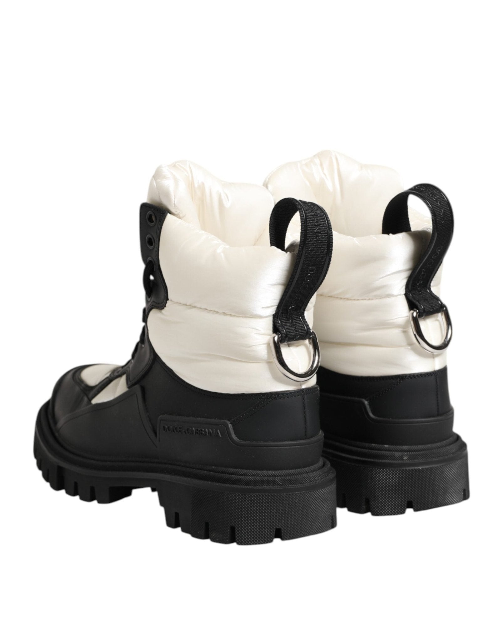 Dolce & Gabbana Black White Padded Lace Up Short Boots Shoes - RIMODA