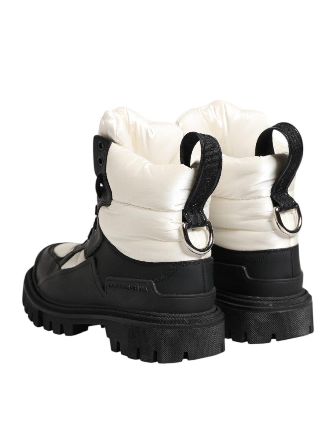 Dolce & Gabbana Black White Padded Lace Up Short Boots Shoes - RIMODA