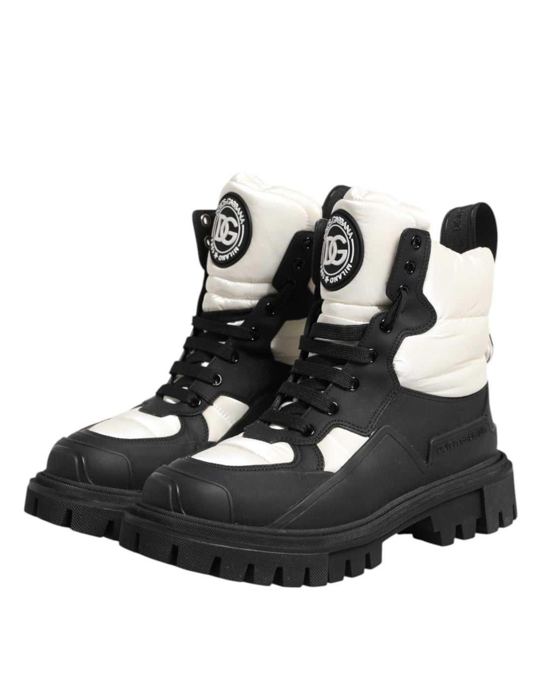 Dolce & Gabbana Black White Padded Lace Up Short Boots Shoes - RIMODA