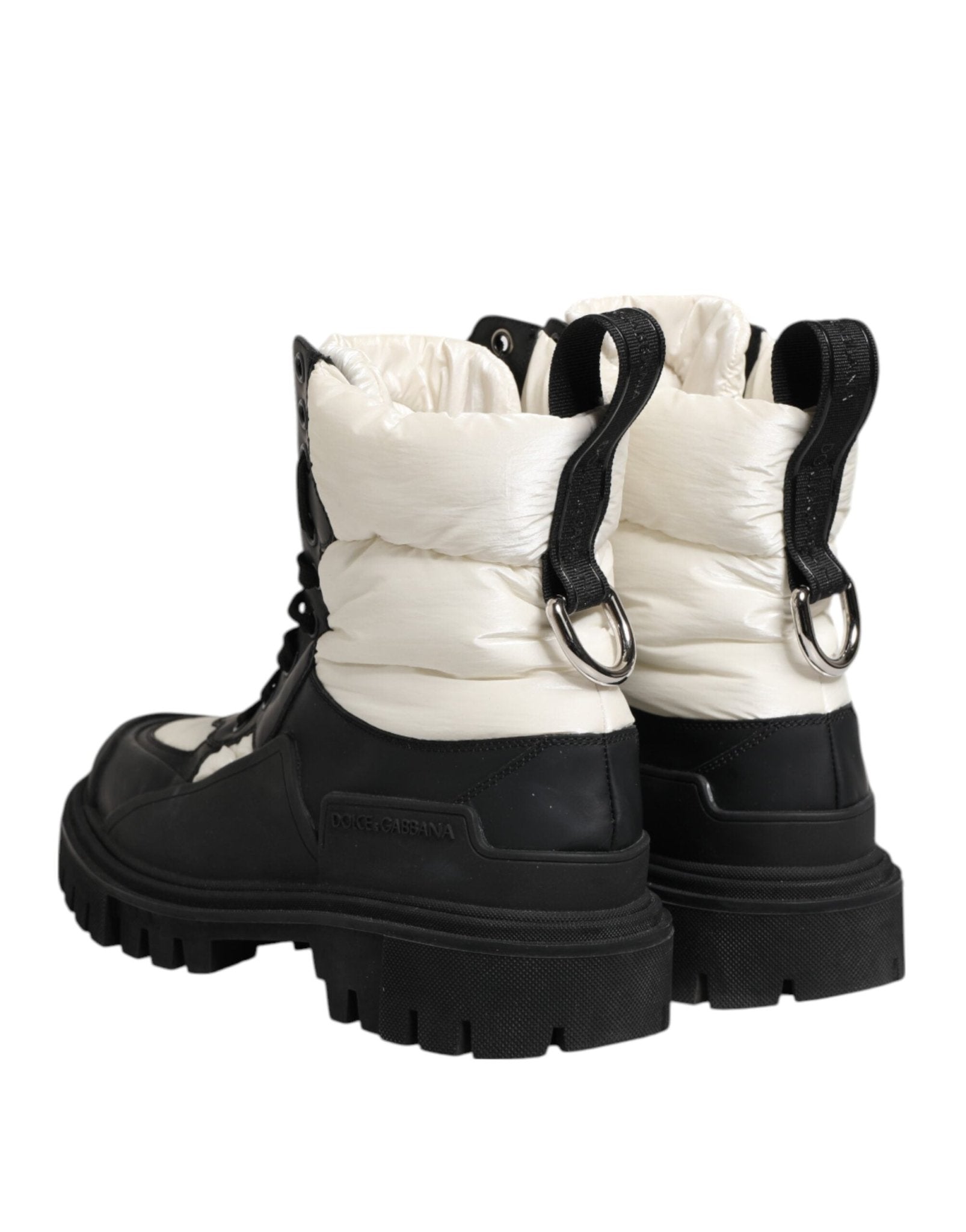 Dolce & Gabbana Black White Padded Mid Calf Lace Up Boots Shoes - RIMODA