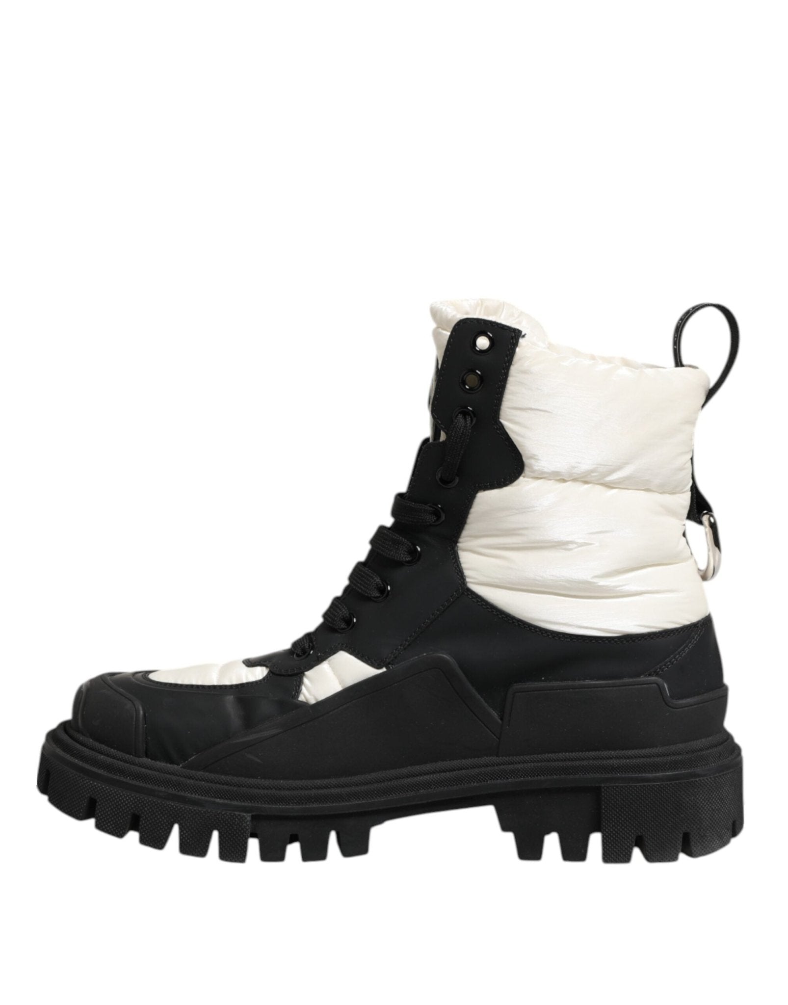 Dolce & Gabbana Black White Padded Mid Calf Lace Up Boots Shoes - RIMODA