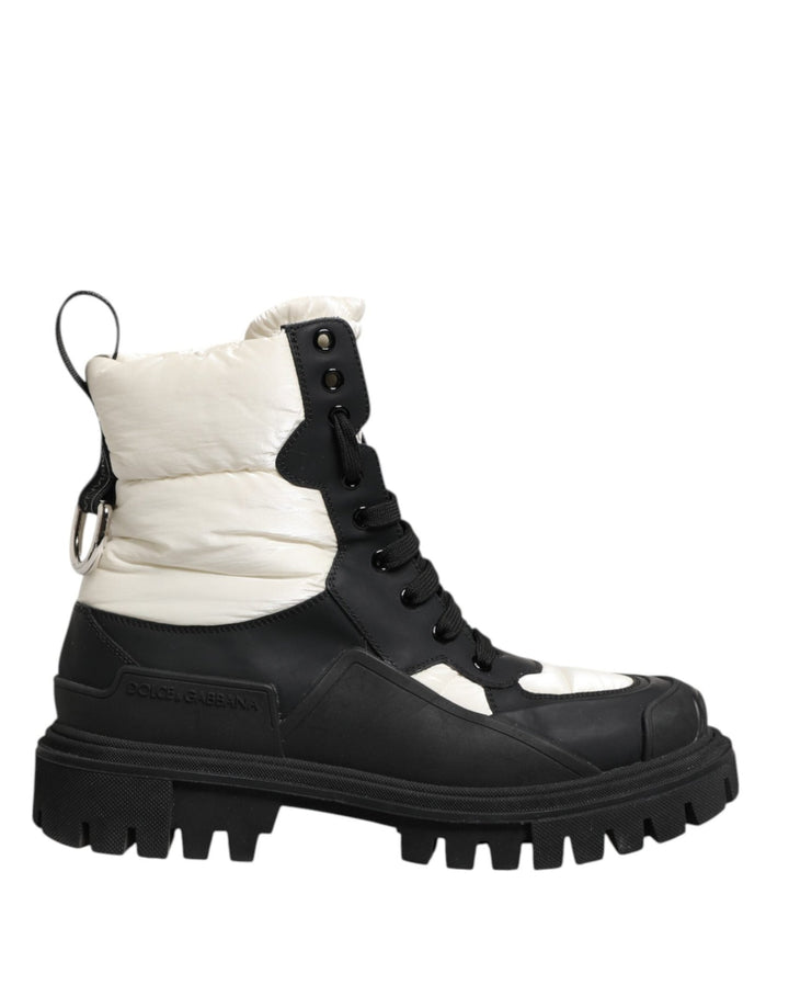 Dolce & Gabbana Black White Padded Mid Calf Lace Up Boots Shoes - RIMODA