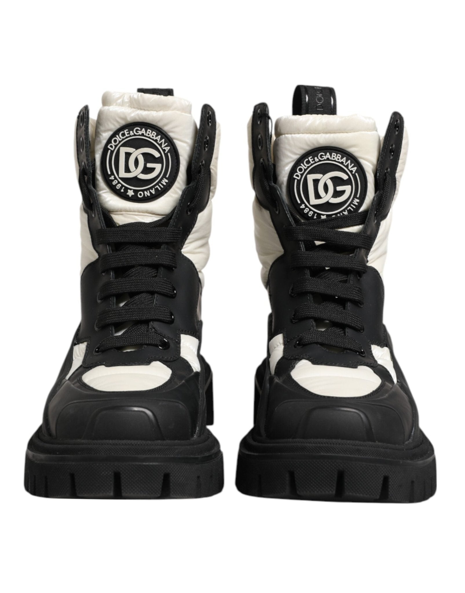 Dolce & Gabbana Black White Padded Mid Calf Lace Up Boots Shoes - RIMODA